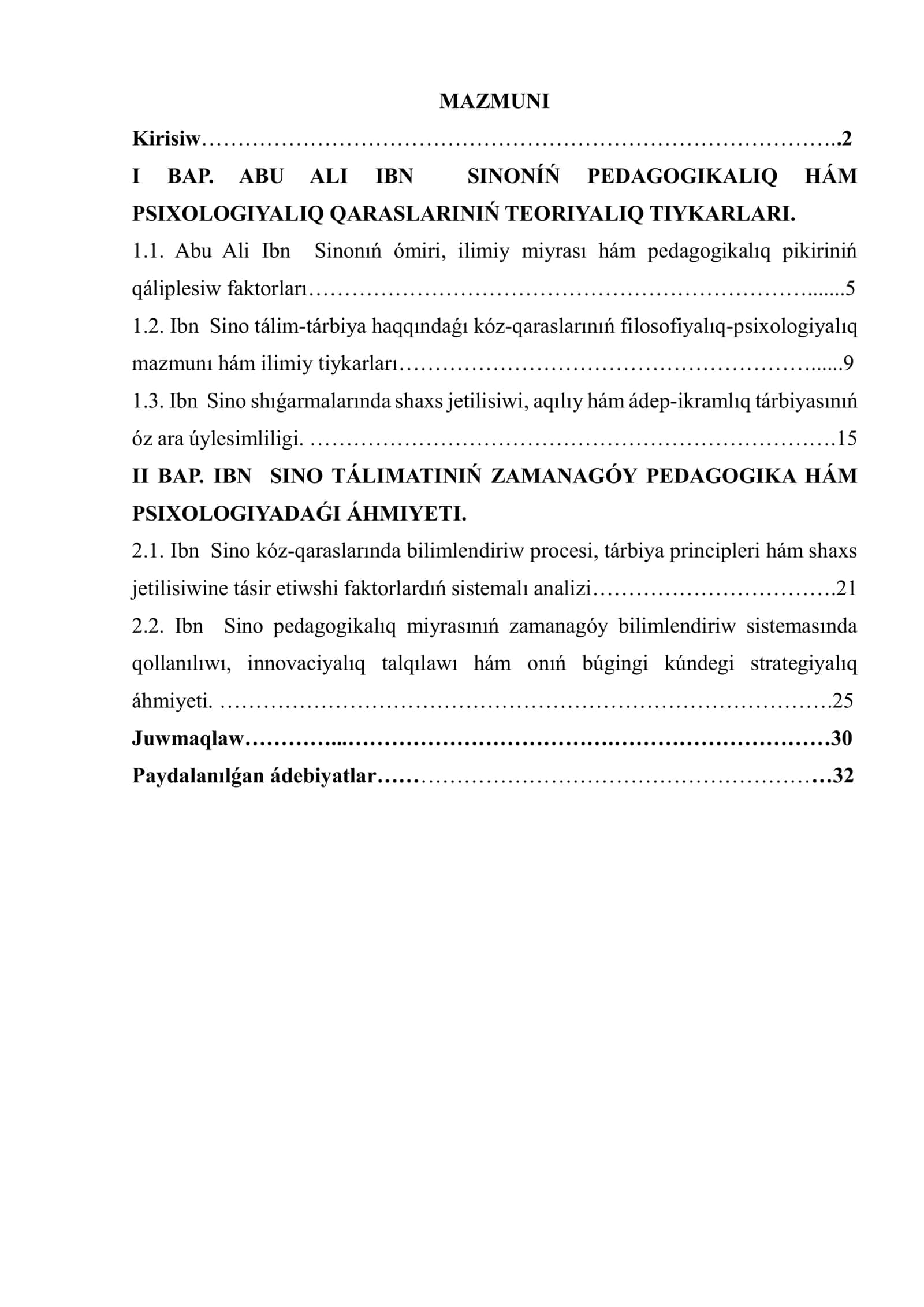 ABU ALI IBN SINONÍŃ PEDAGOGIKALIQ HÁM PSIXOLOGIYALIQ QARASLARINIŃ TEORIYALIQ TIYKARLARI
