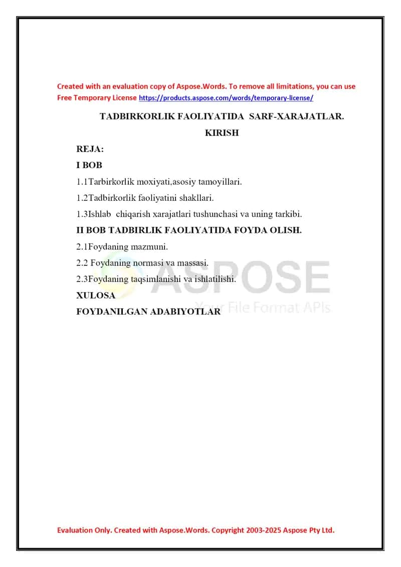Tadbirkorlik faoliyatida sarf-xarajatlar