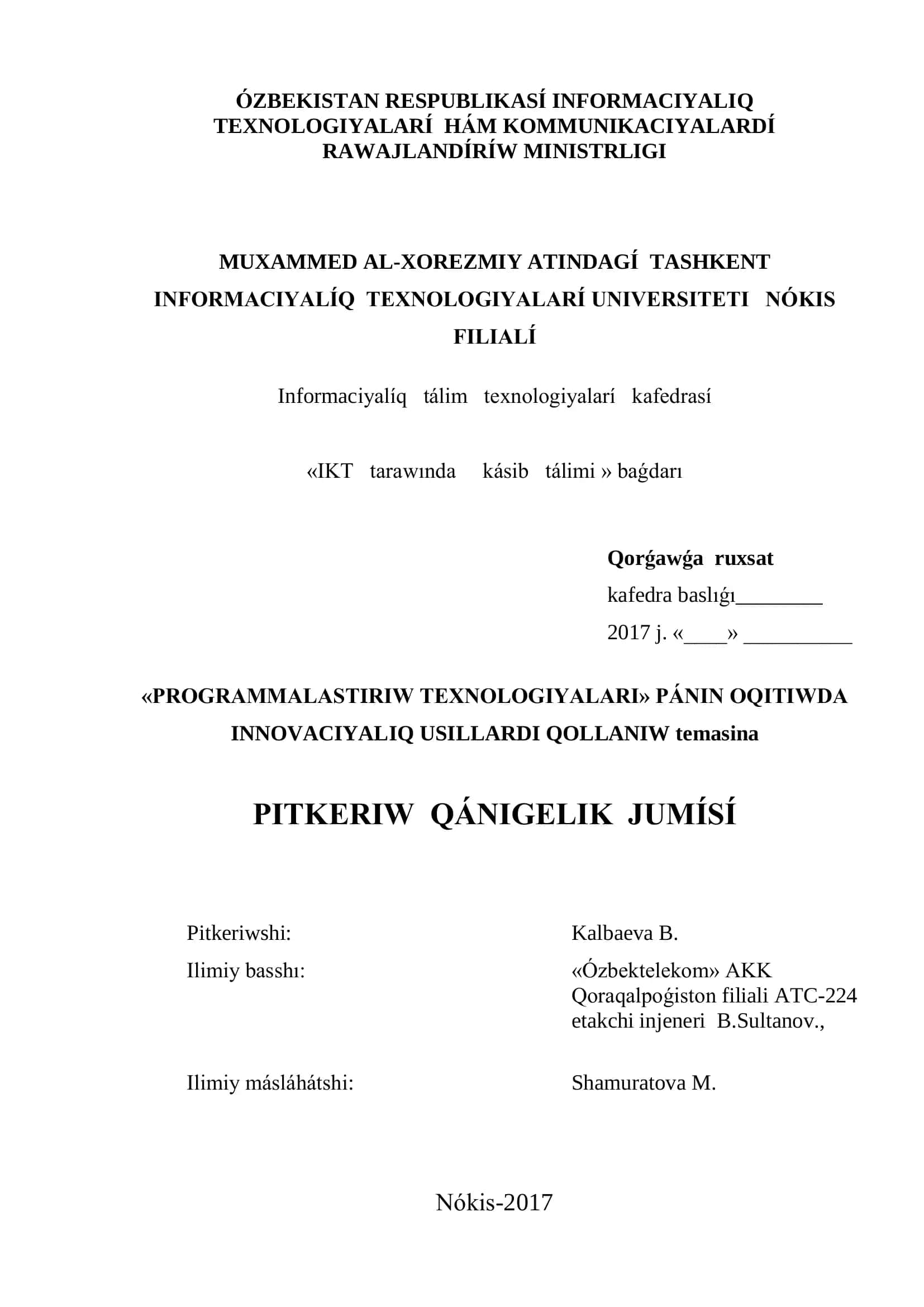 PROGRAMMALASTIRIW TEXNOLOGIYALARI