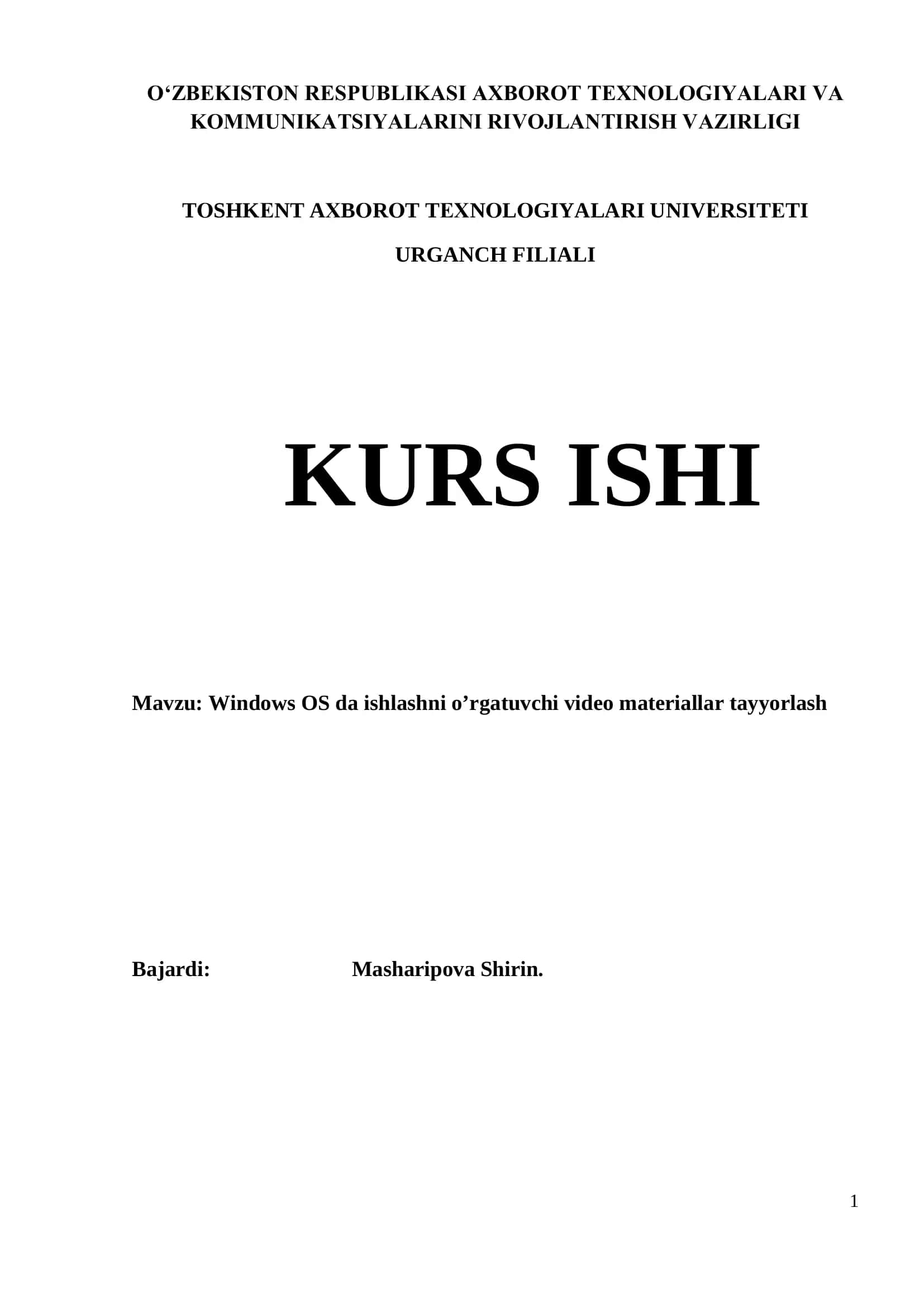 Windows OS da ishlashni o’rgatuvchi video materiallar tayyorlash