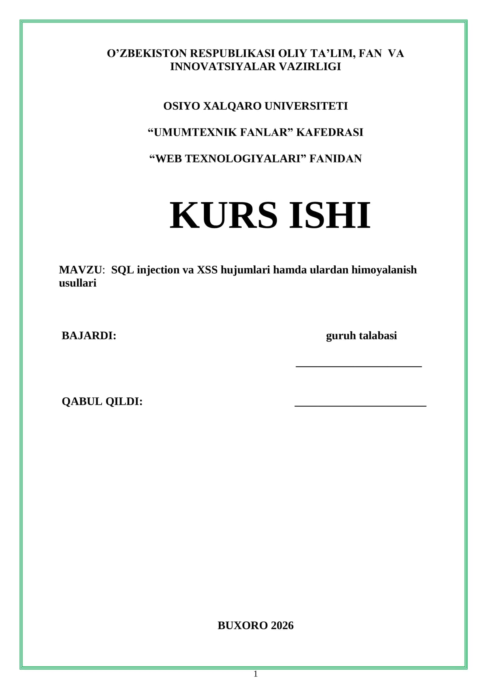 WEB TEXNOLOGIYALARI FANIDAN KURS ISHI