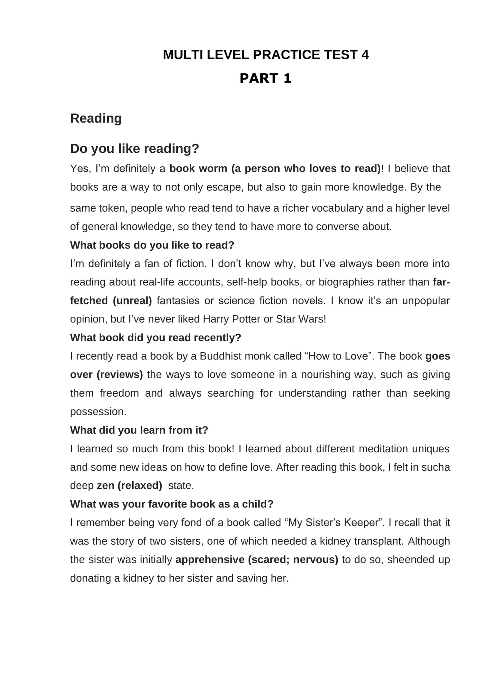 MULTI LEVEL PRACTICE TEST 4