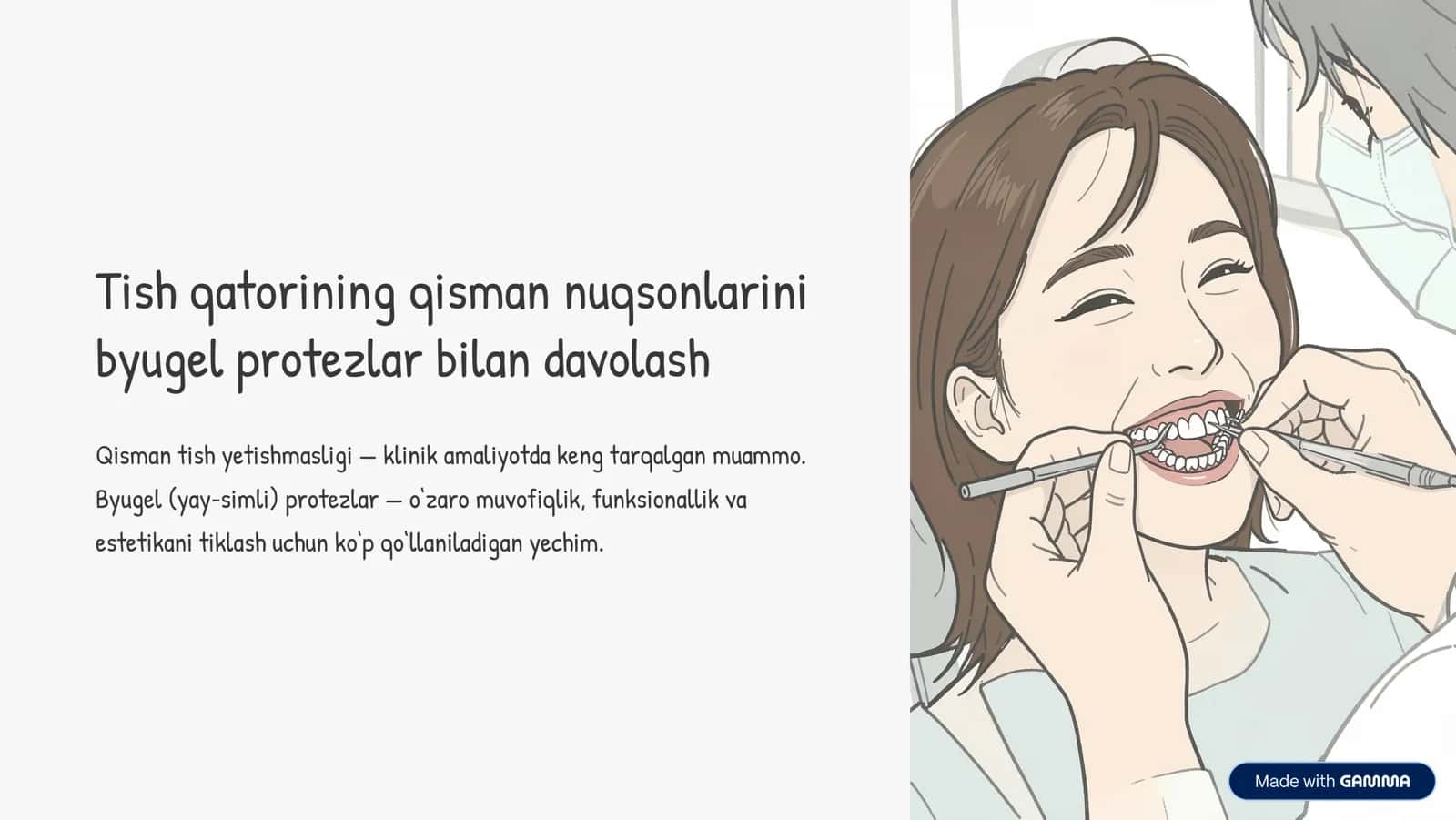 Tish qatorining qisman nuqsonlarini byugel protezlar bilan davolash