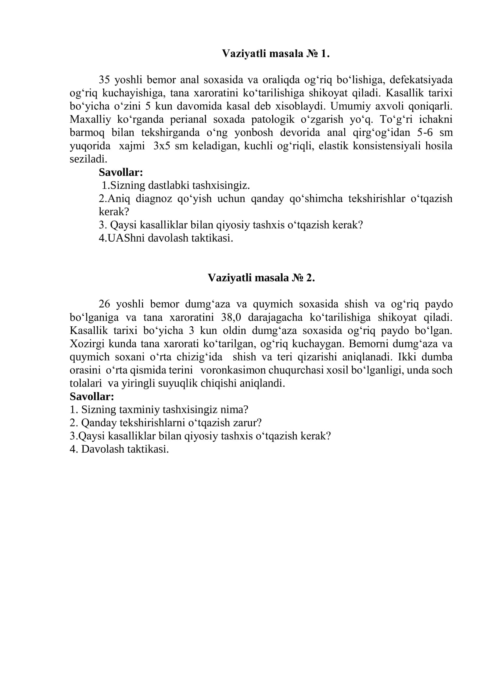 Vaziyatli masala № 1