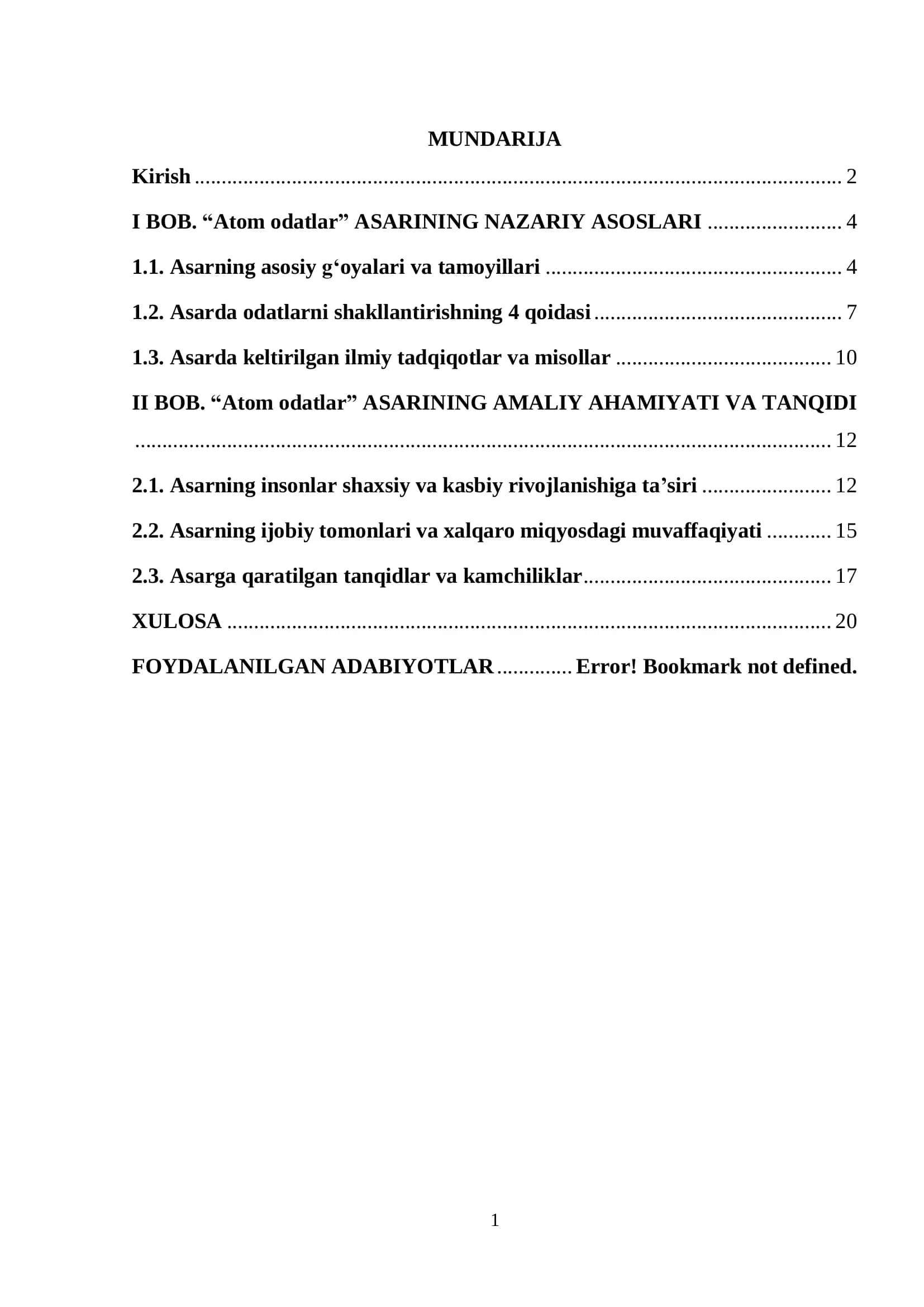 Atom odatlar asarining nazariy asoslari