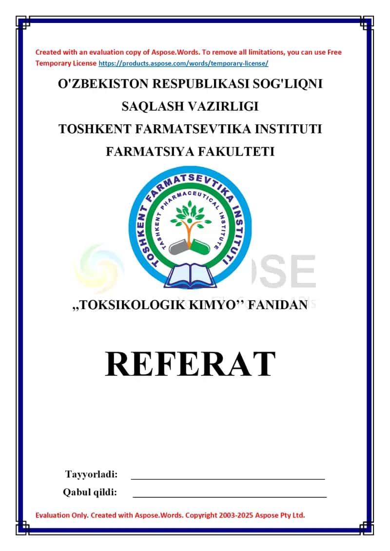 10. Tetraetilqo'rg'oshin. Toksikologik ahamiyati,  ashyoviy dalillardan ajratib olish va tahlil usullari. Referat 9 bet.