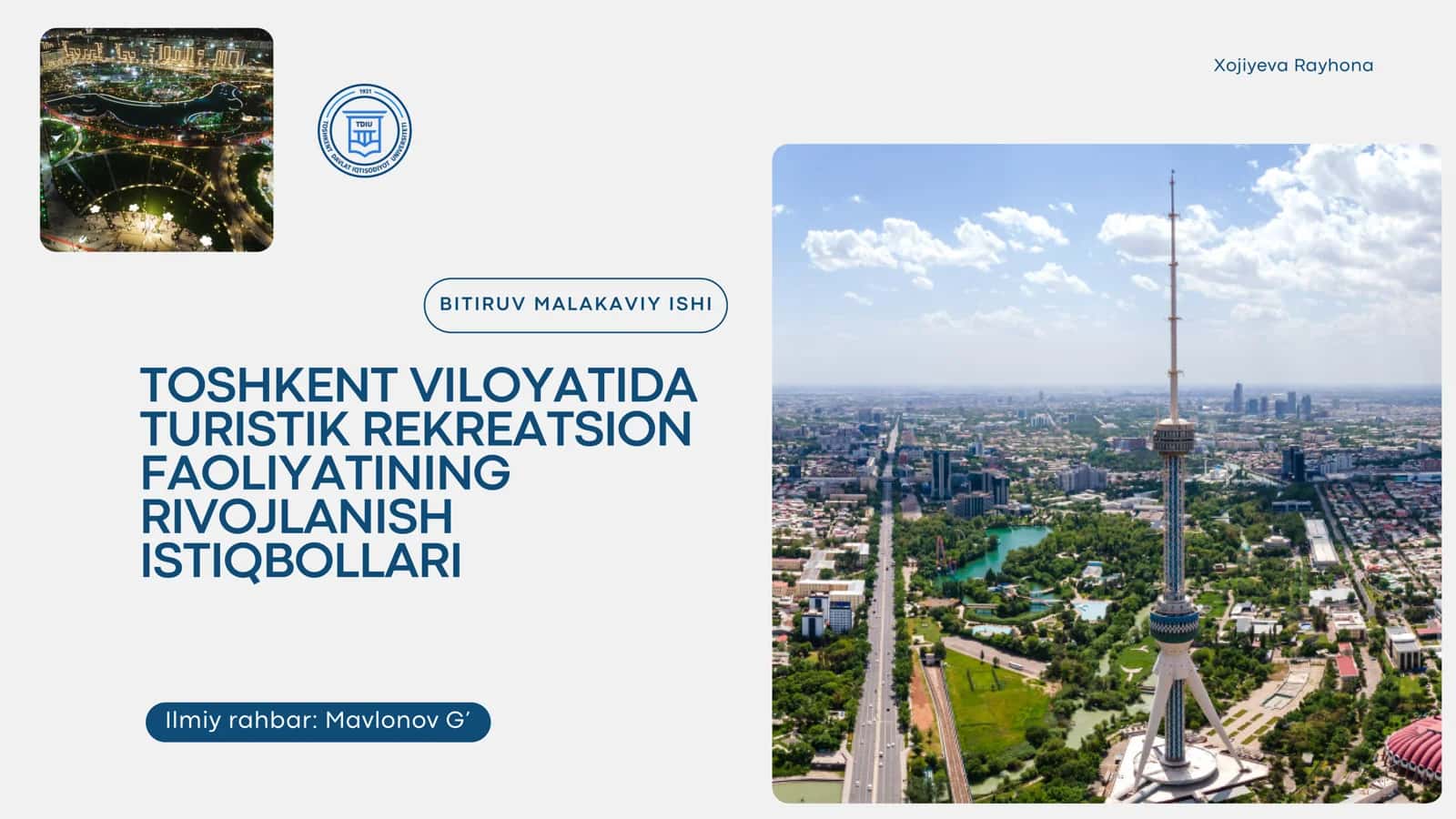 TURISTIK REKREATSION FAOLIYATINING RIVOJLANISH ISTIQBOLLARI