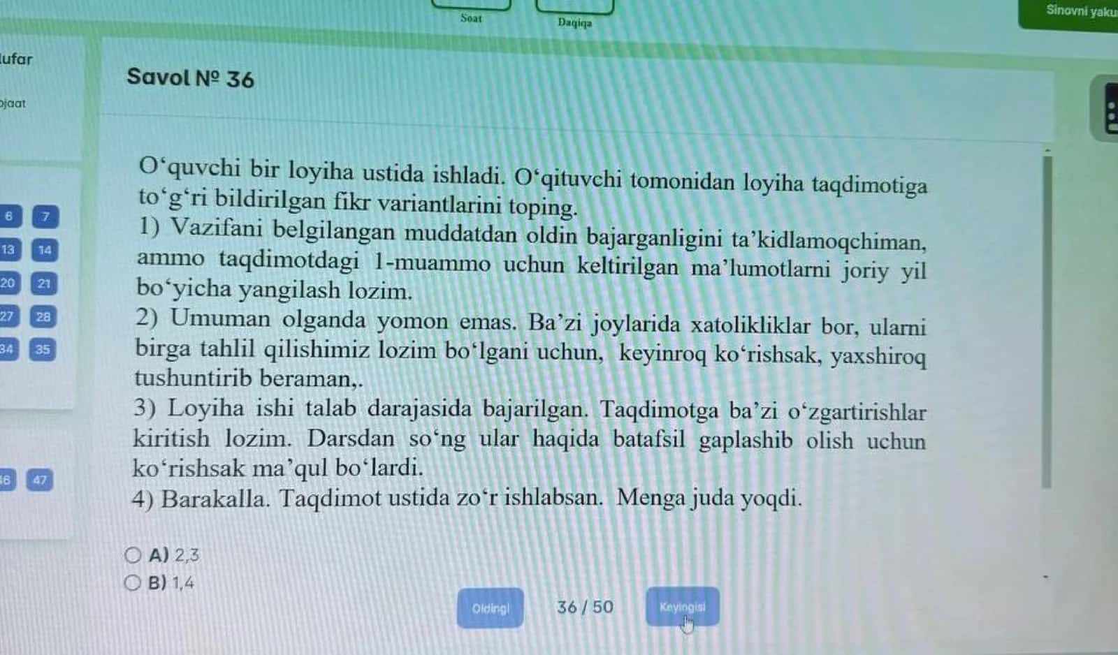 Boshlang'ich sinf pedagogik mahorat attestatsiyada tushgan savollar 2024