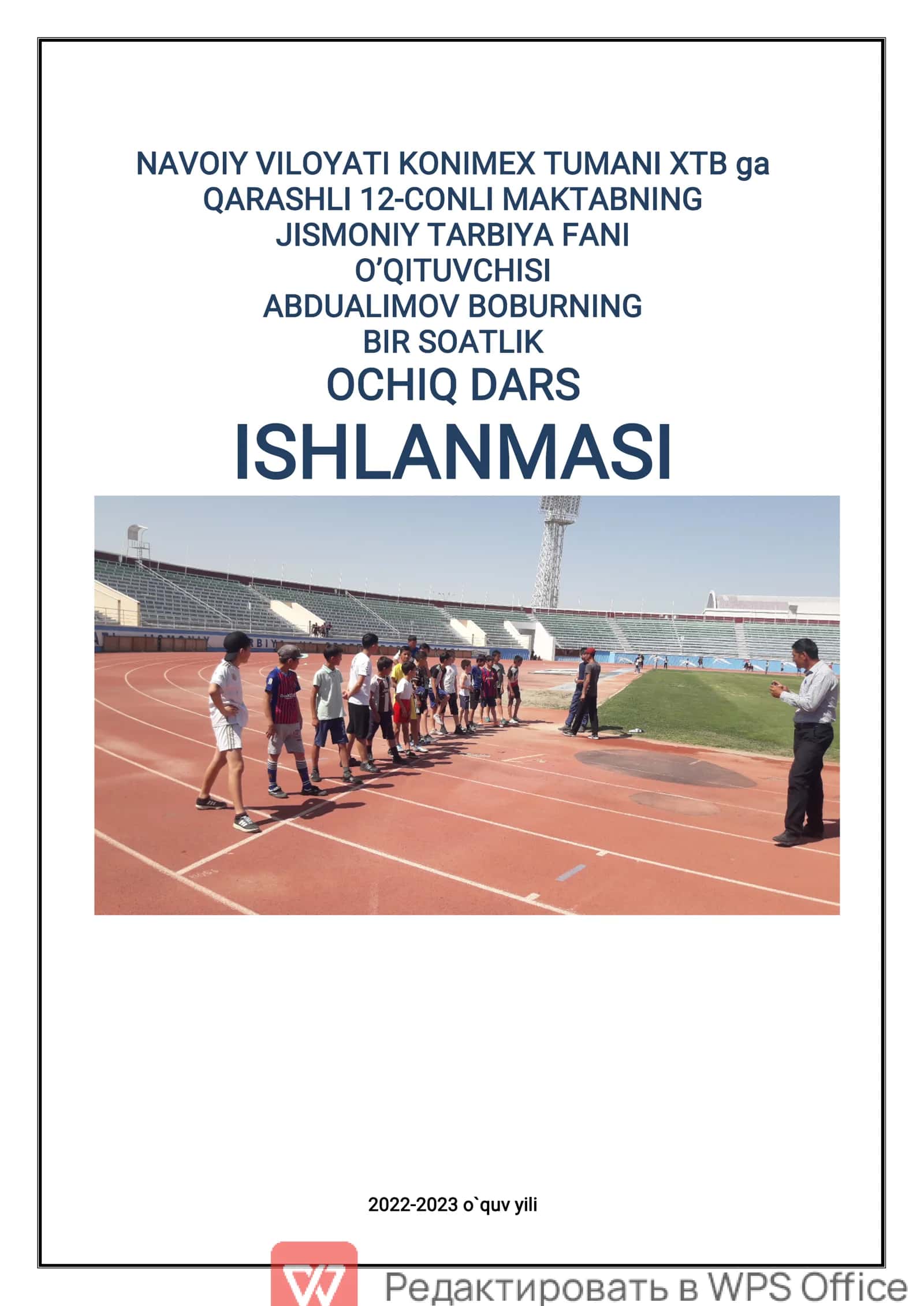 6-sinf Jismoniy tarbiya fanidan 1500 m (1.5 km) masofaga kross yugurish dars ishlanma