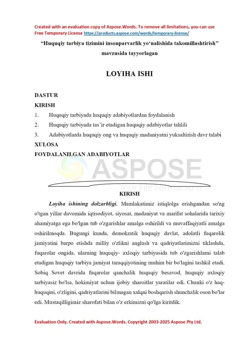 Huquqiy tarbiya tizimini insonparvarlik yoʻnalishida takomillashtirish