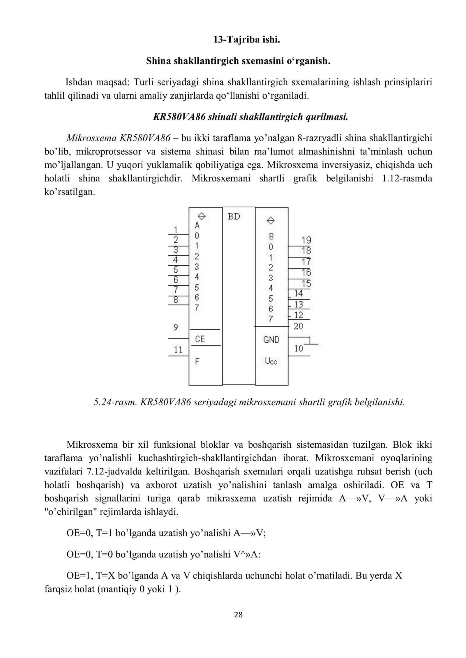 Shina shakllantirgich sxemasini o‘rganish.