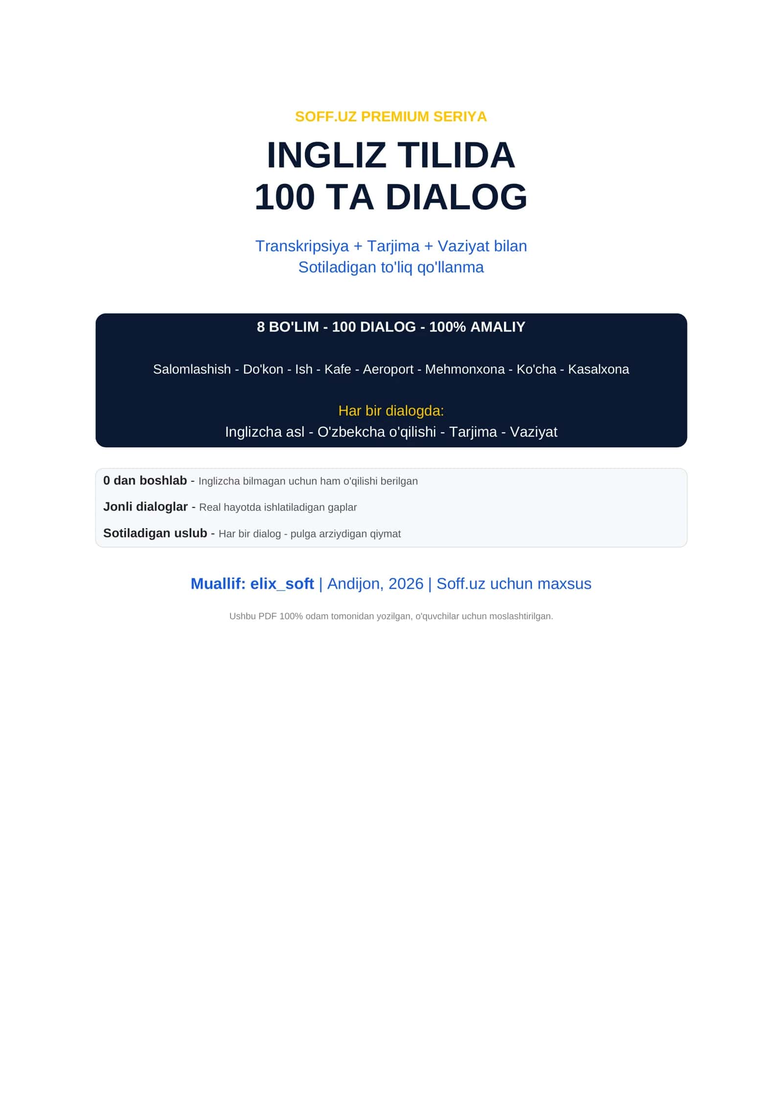 SOFF.UZ PREMIUM SERIYA INGLIZ TILIDA 100 TA DIALOG