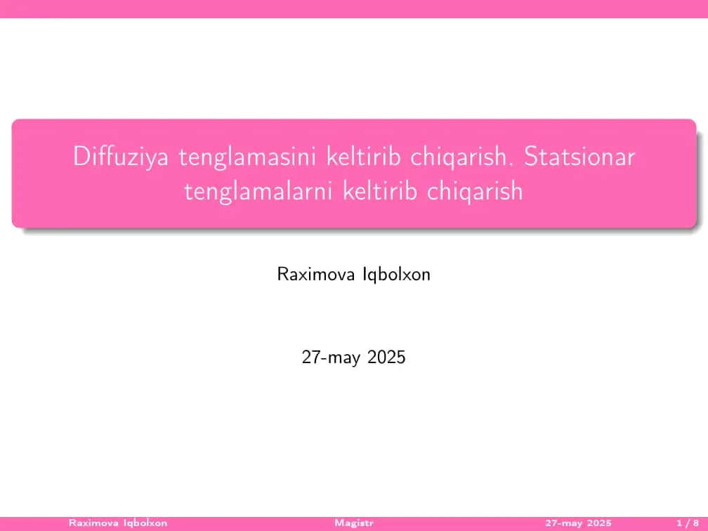 Diffuziya tenglamasini keltirib chiqarish