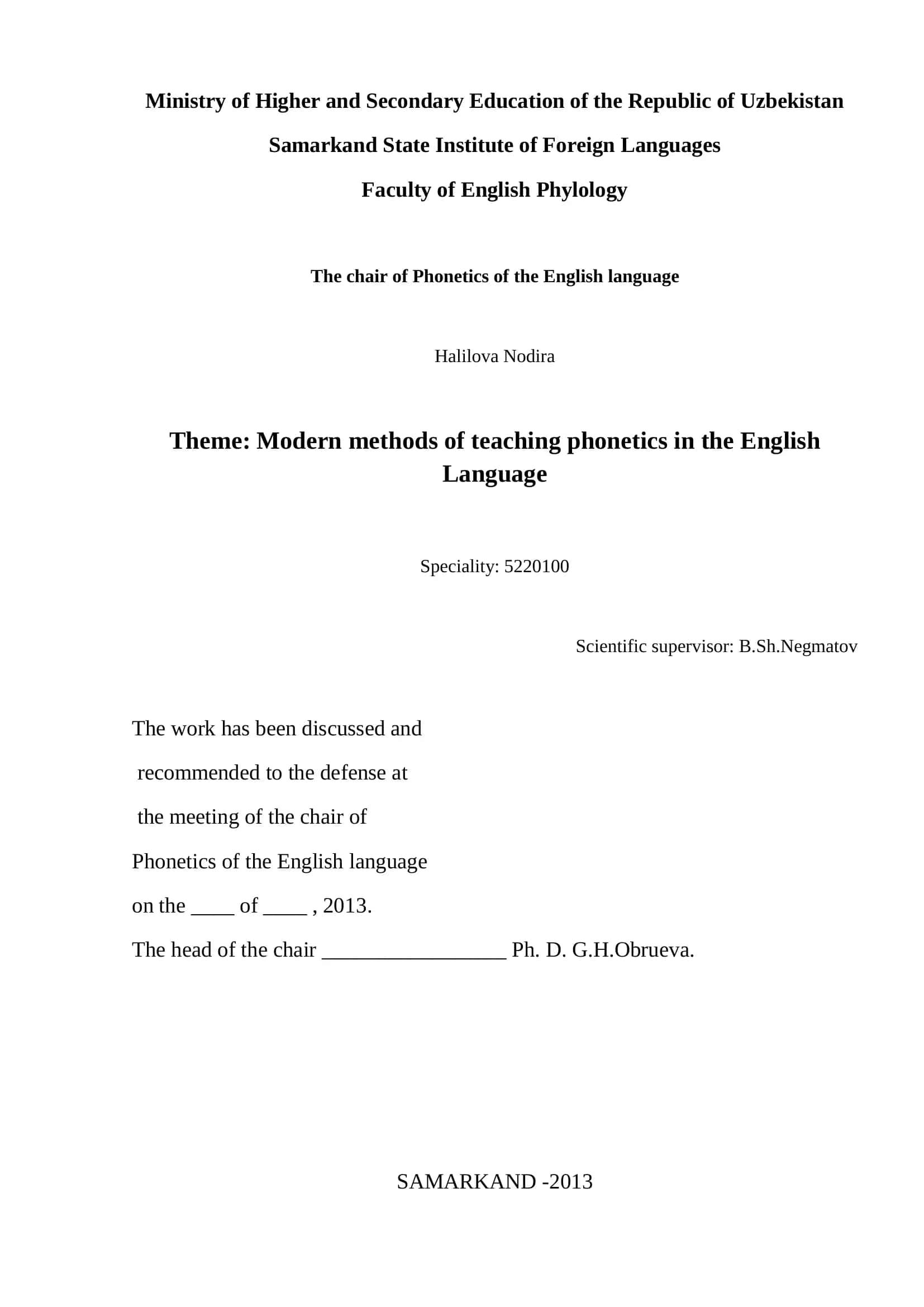Modern methods of teaching phonetics in the English Language