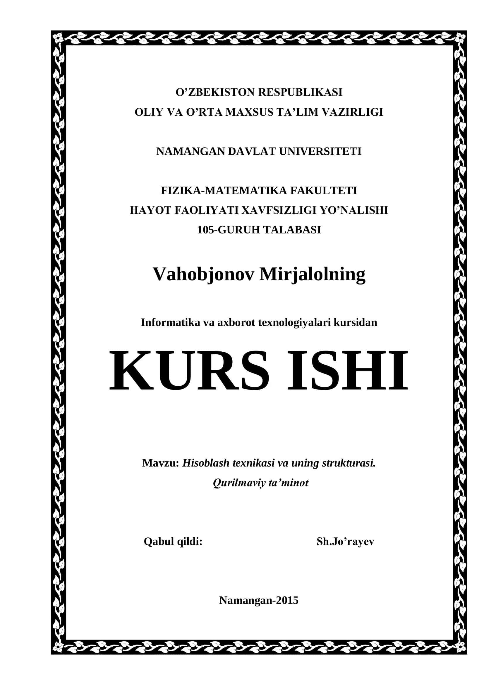 Informatika va axborot texnologiyalari kursi