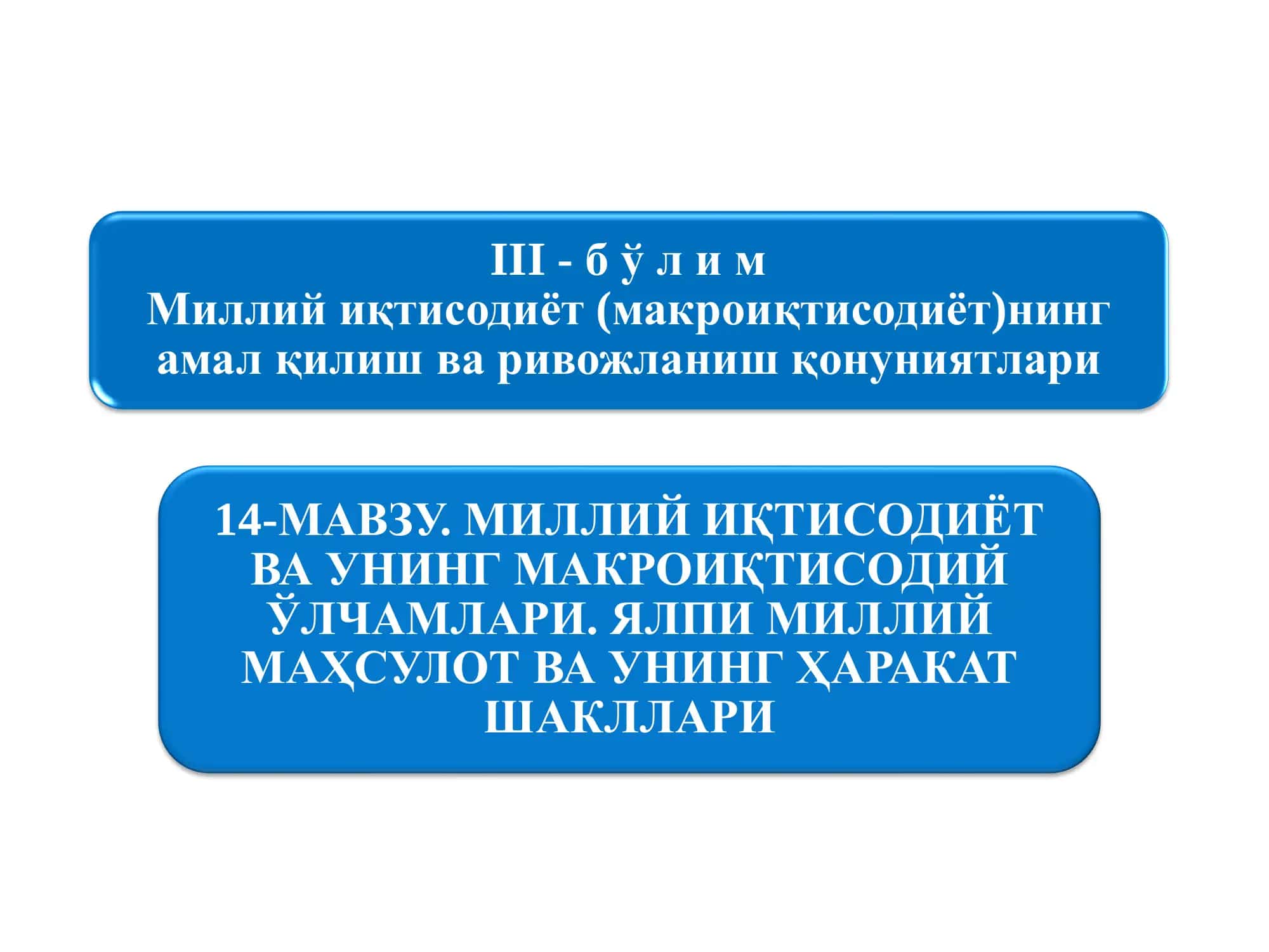 Milliy iqtisodiyot va uning makroiqtisodiy o‘lchamlari