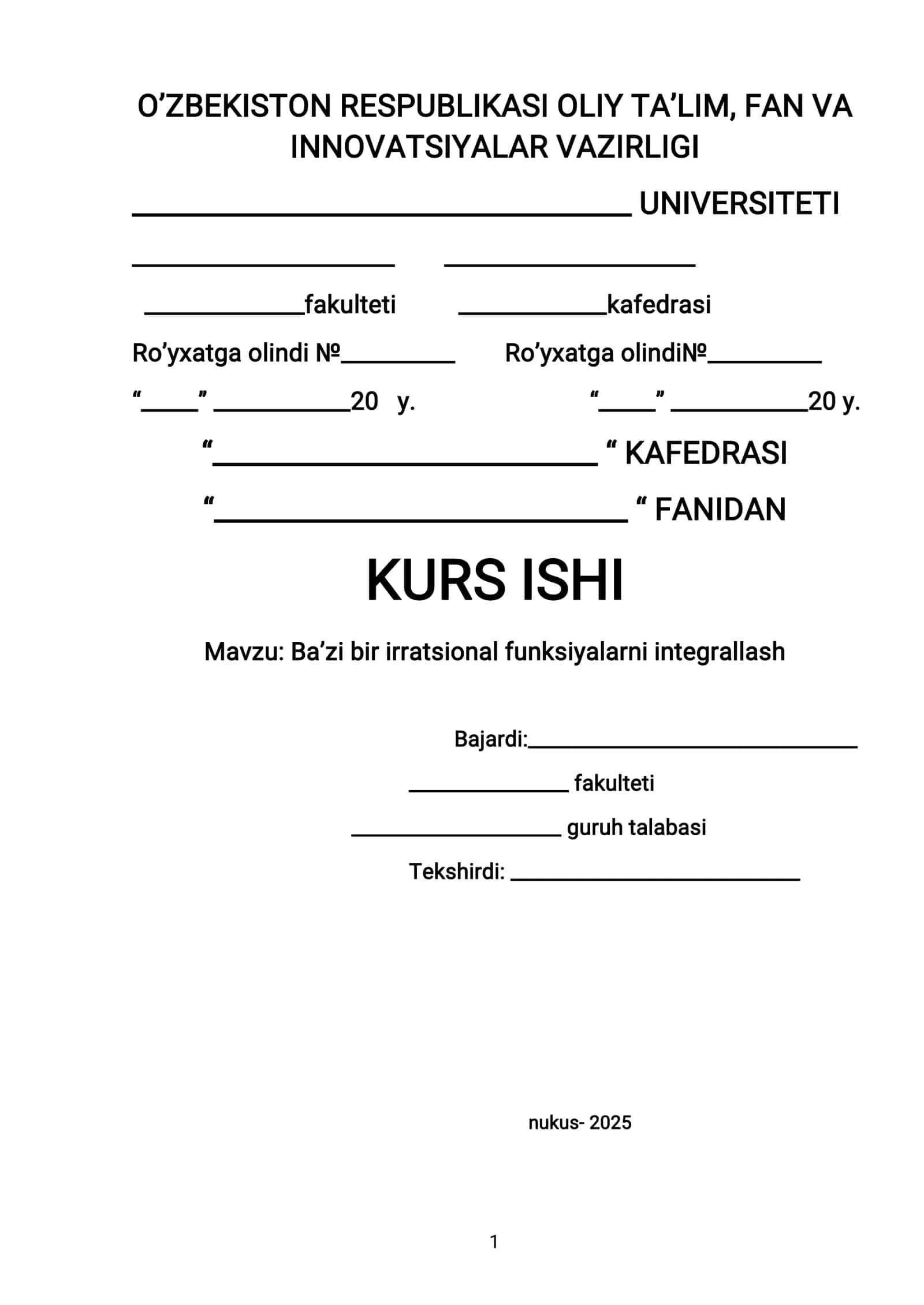 Baʼzi bir irratsional funksiyalarni integrallash