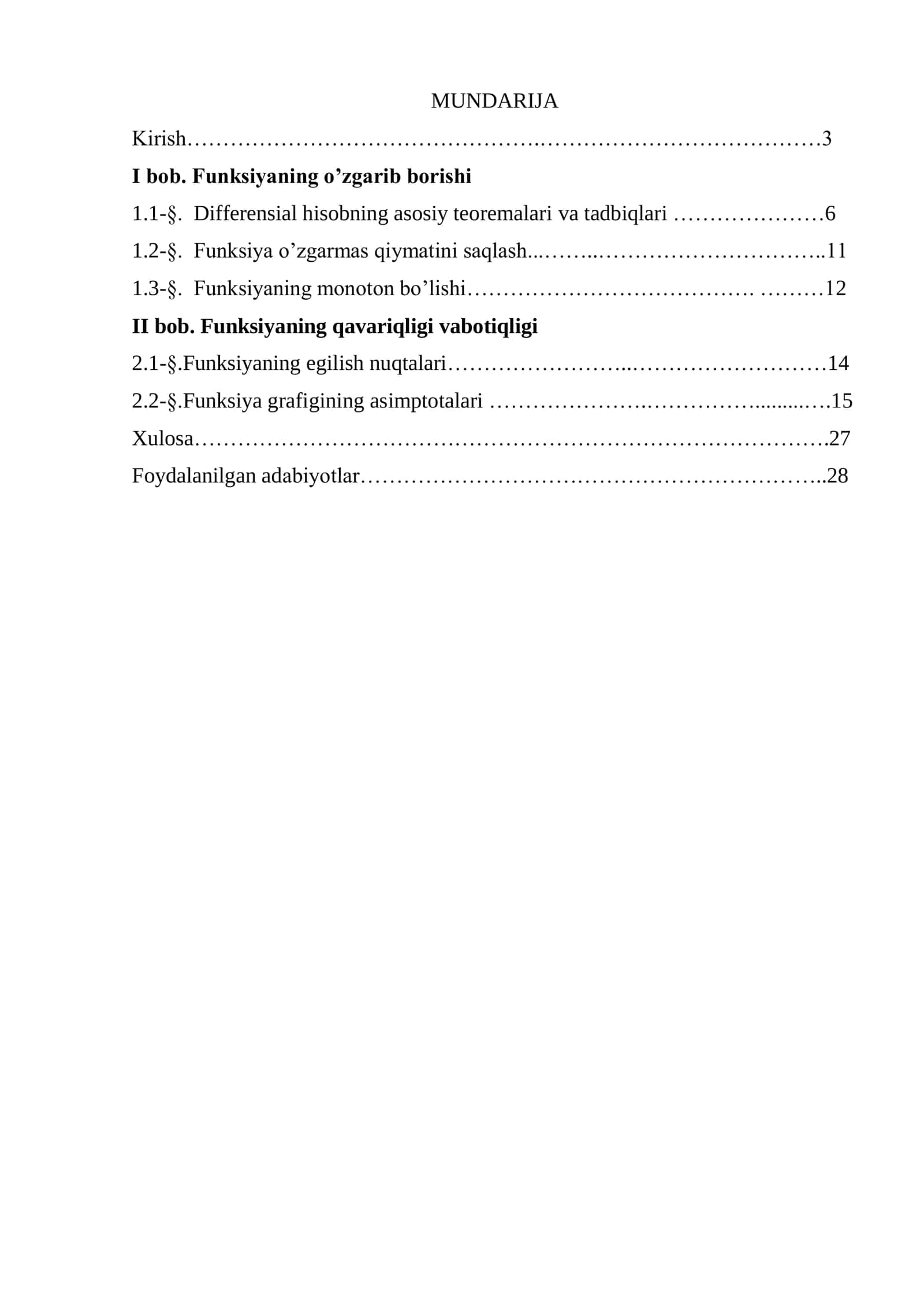 Differensial hisobning ba'zi bir tadbiqlari