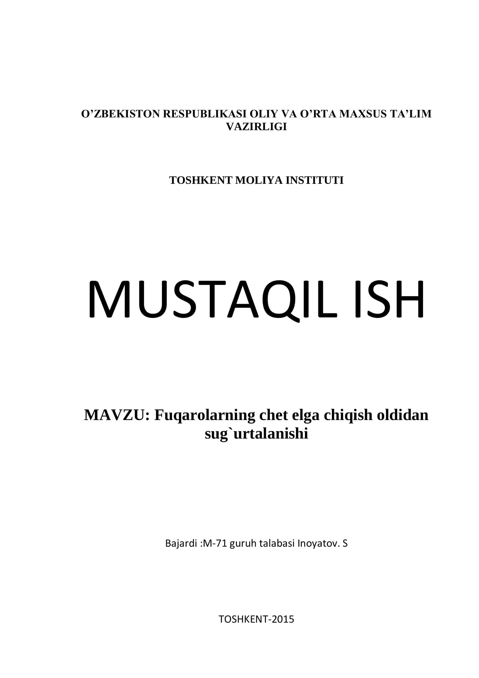 Fuqarolarning chet elga chiqish oldidan sug`urtalanishi
