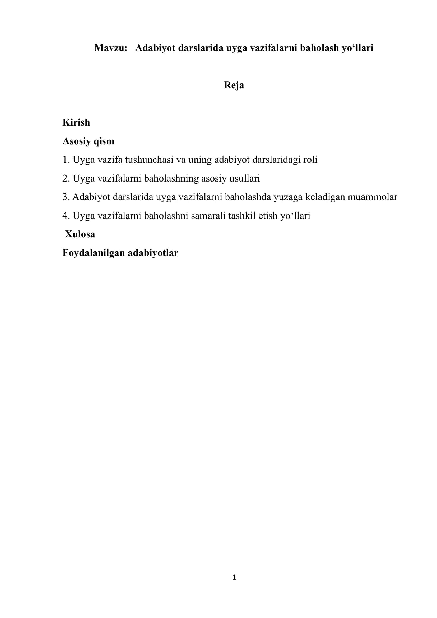 Adabiyot darslarida uyga vazifalarni baholash yo‘llari