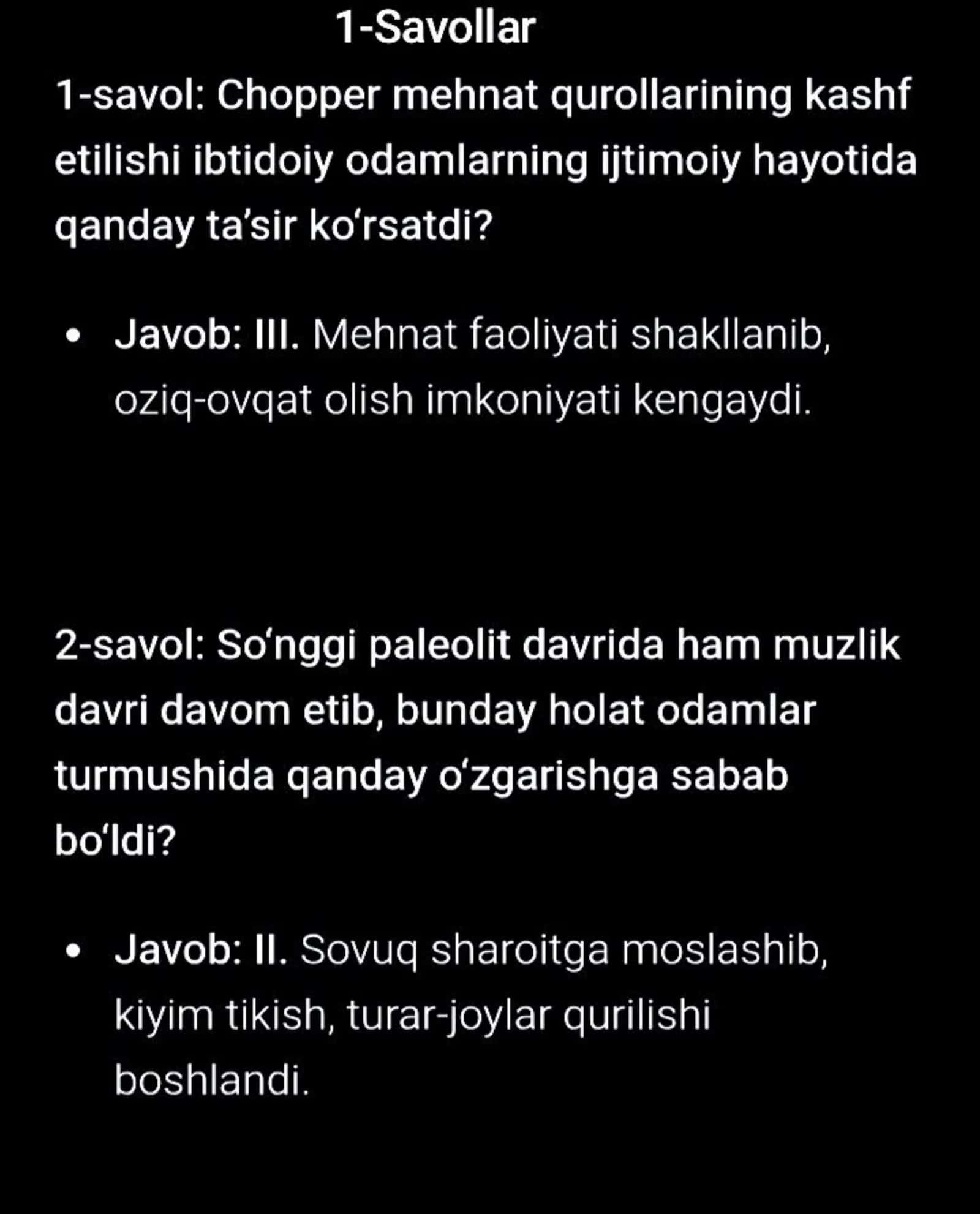 11-sinf Oʻzbekiston Tarixi imtihon javoblari 2026
