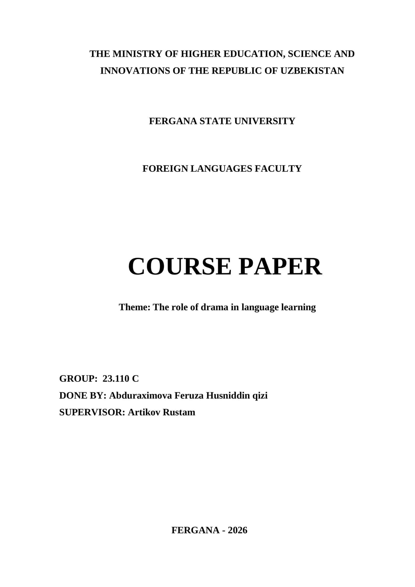 Course Paper on "The role of drama in language learning"