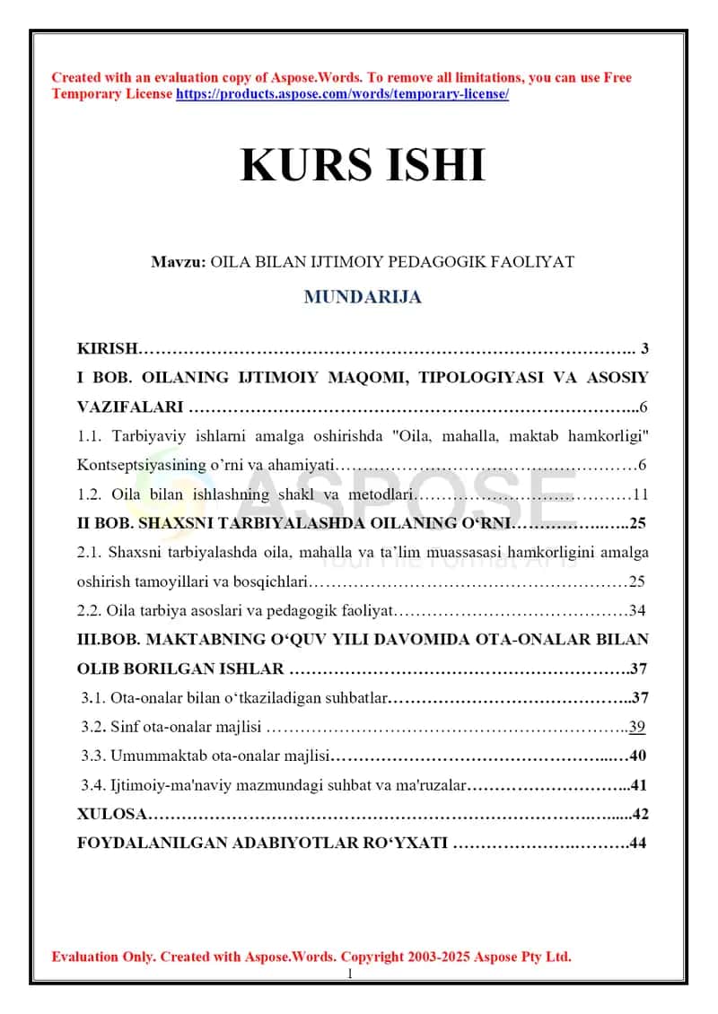 OILA BILAN IJTIMOIY PEDAGOGIK FAOLIYAT