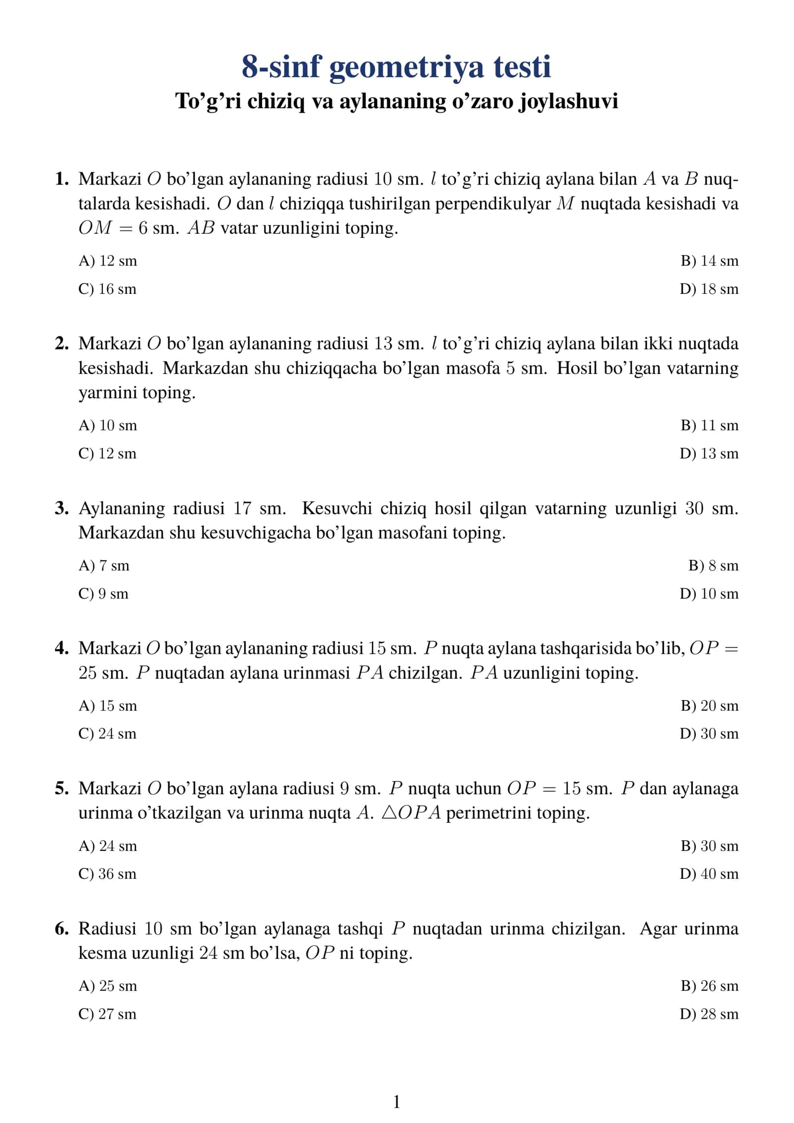 8-sinf geometriya testi