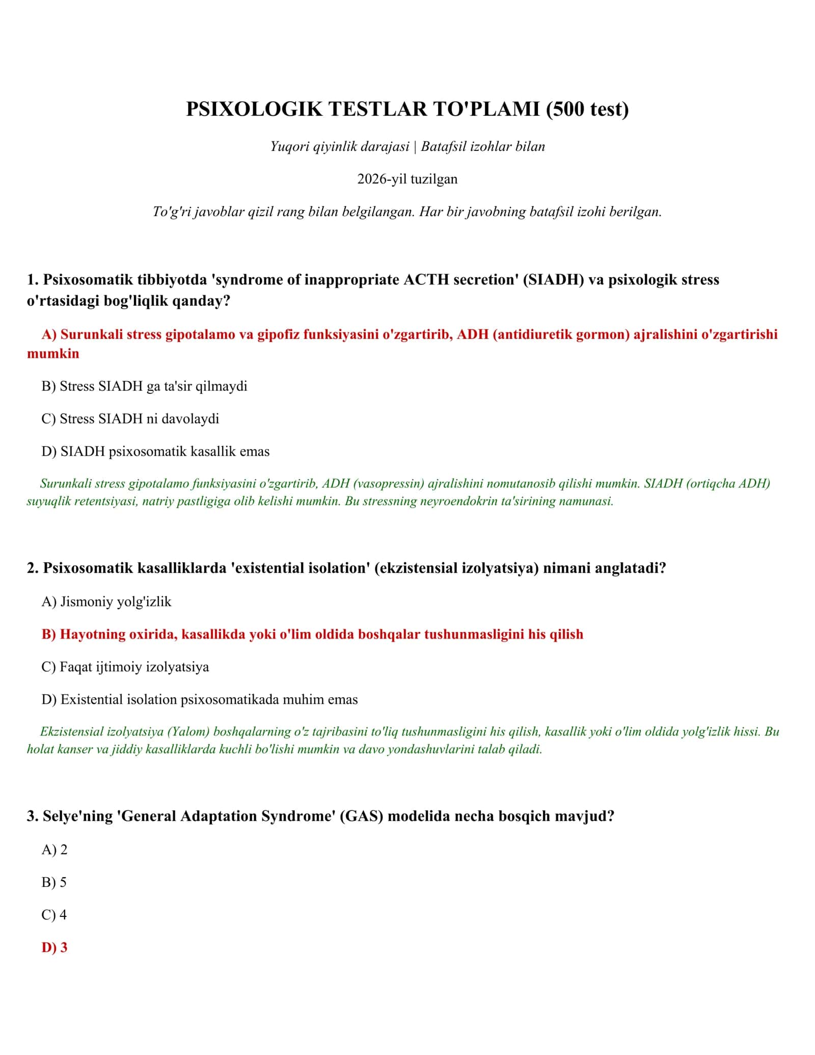 PSIXOLOGIK TESTLAR TO'PLAMI (500 test)