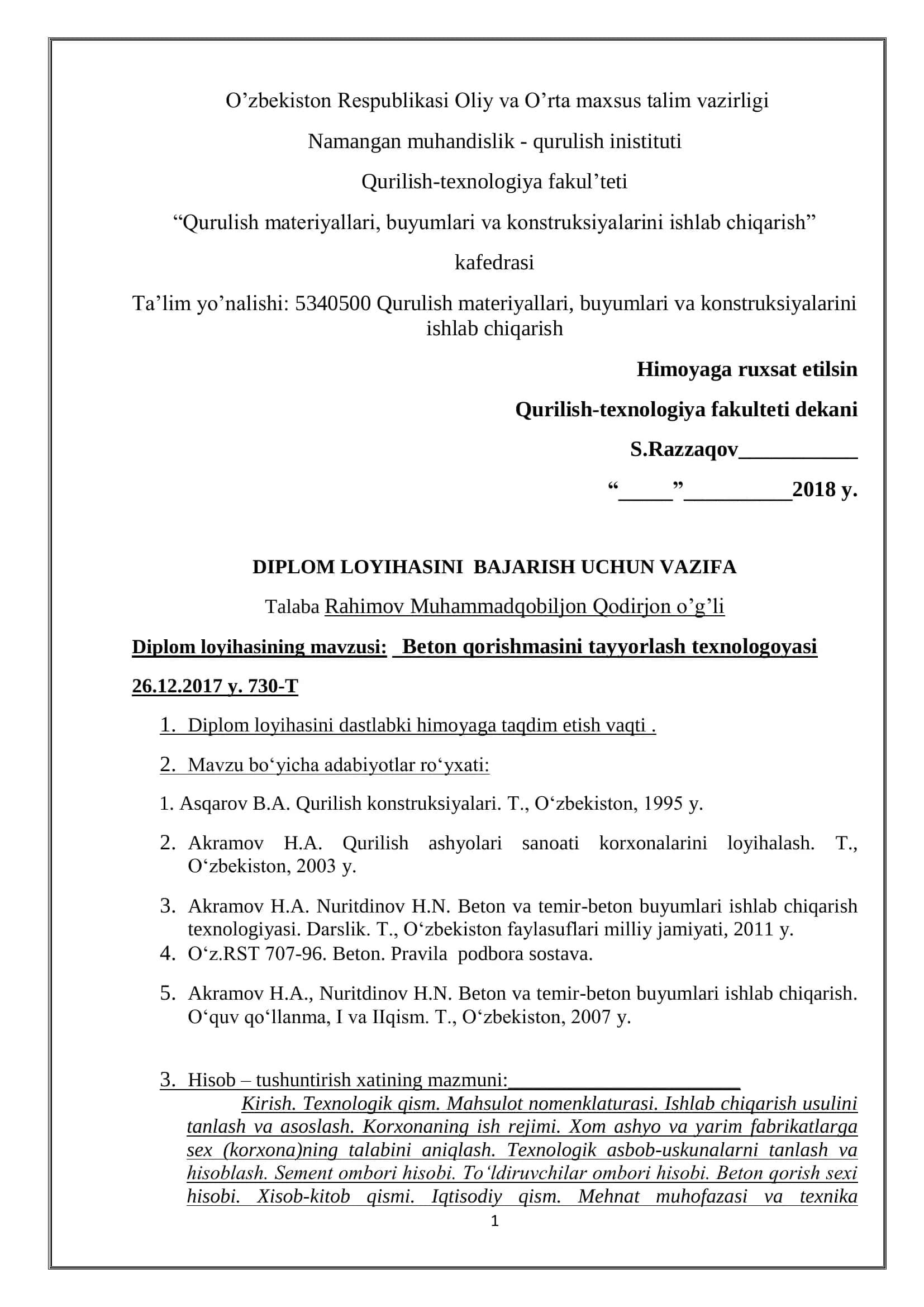 Beton qorishmasini tayyorlash texnologoyasi