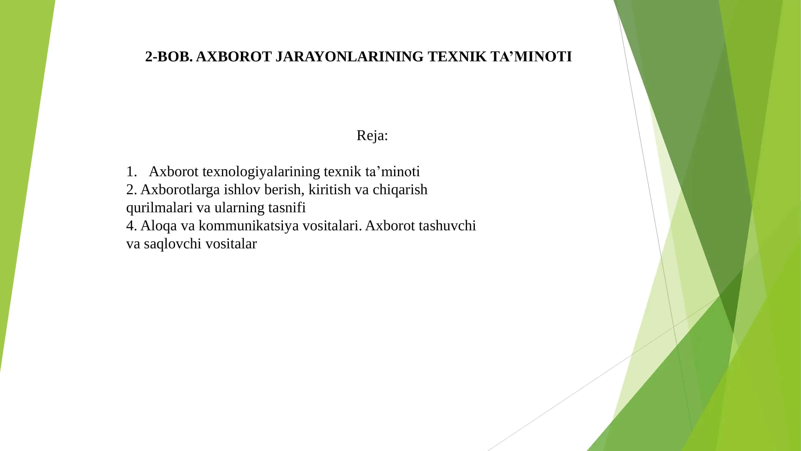 BOB. AXBOROT JARAYONLARINING TEXNIK TA’MINOTI