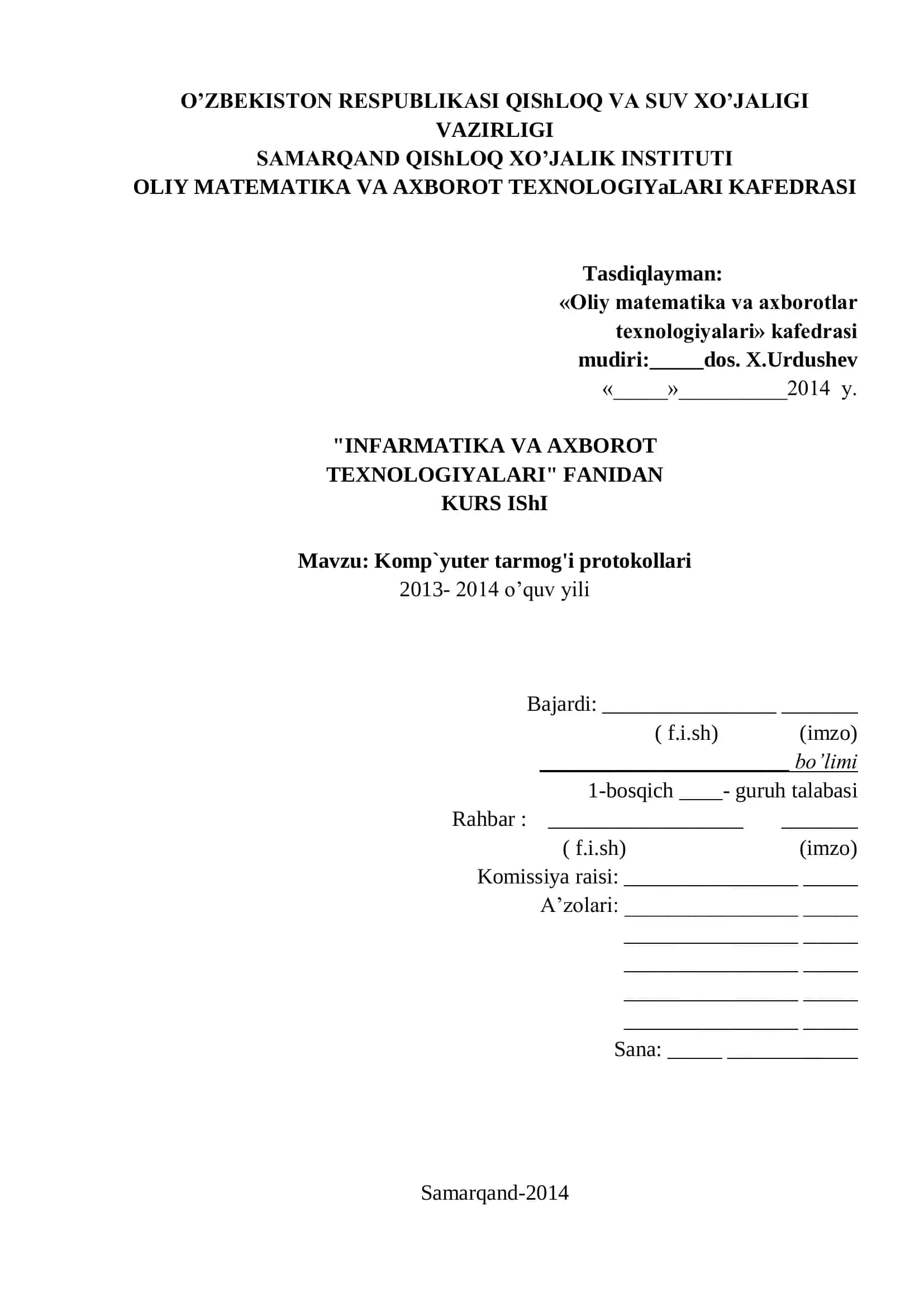 Komp`yuter tarmog'i protokollari