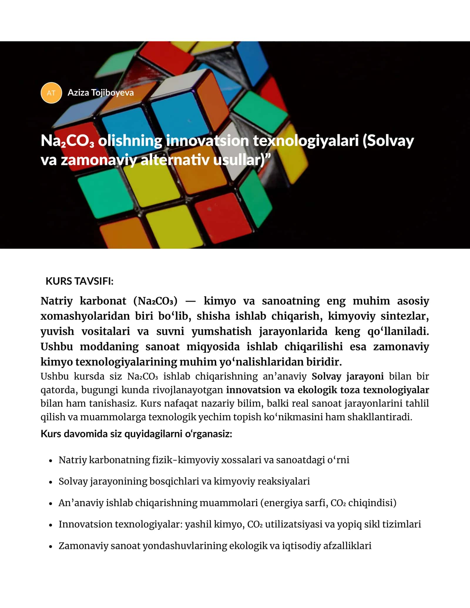Natriy karbonat (Na₂CO₃) ishlab chiqarish texnologiyalari