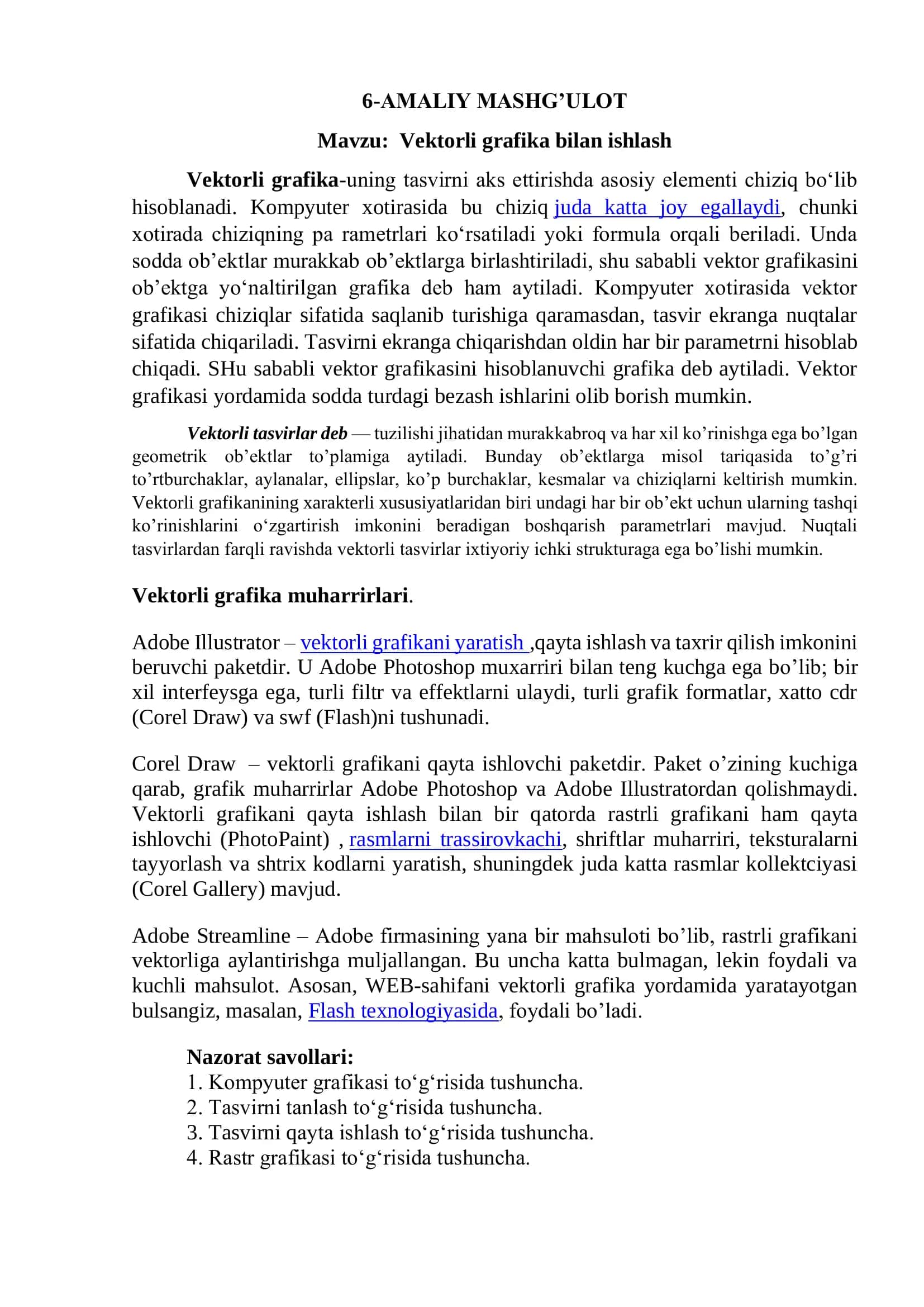 Vektorli grafika bilan ishlash