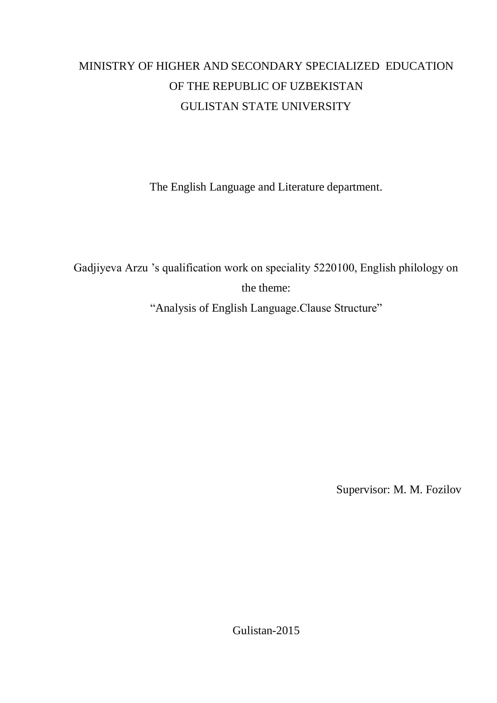 Analysis of English Language.Clause Structure