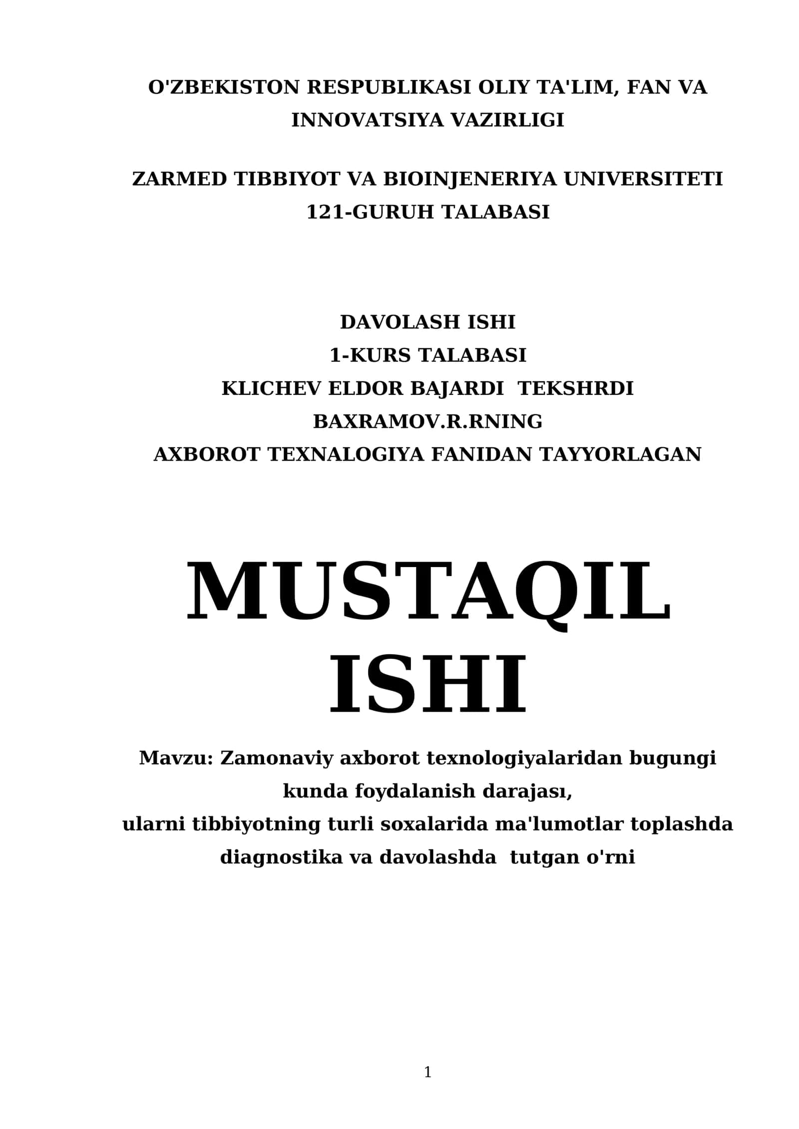 Zamonaviy axborot texnologiyalari tibbiyot sohasida