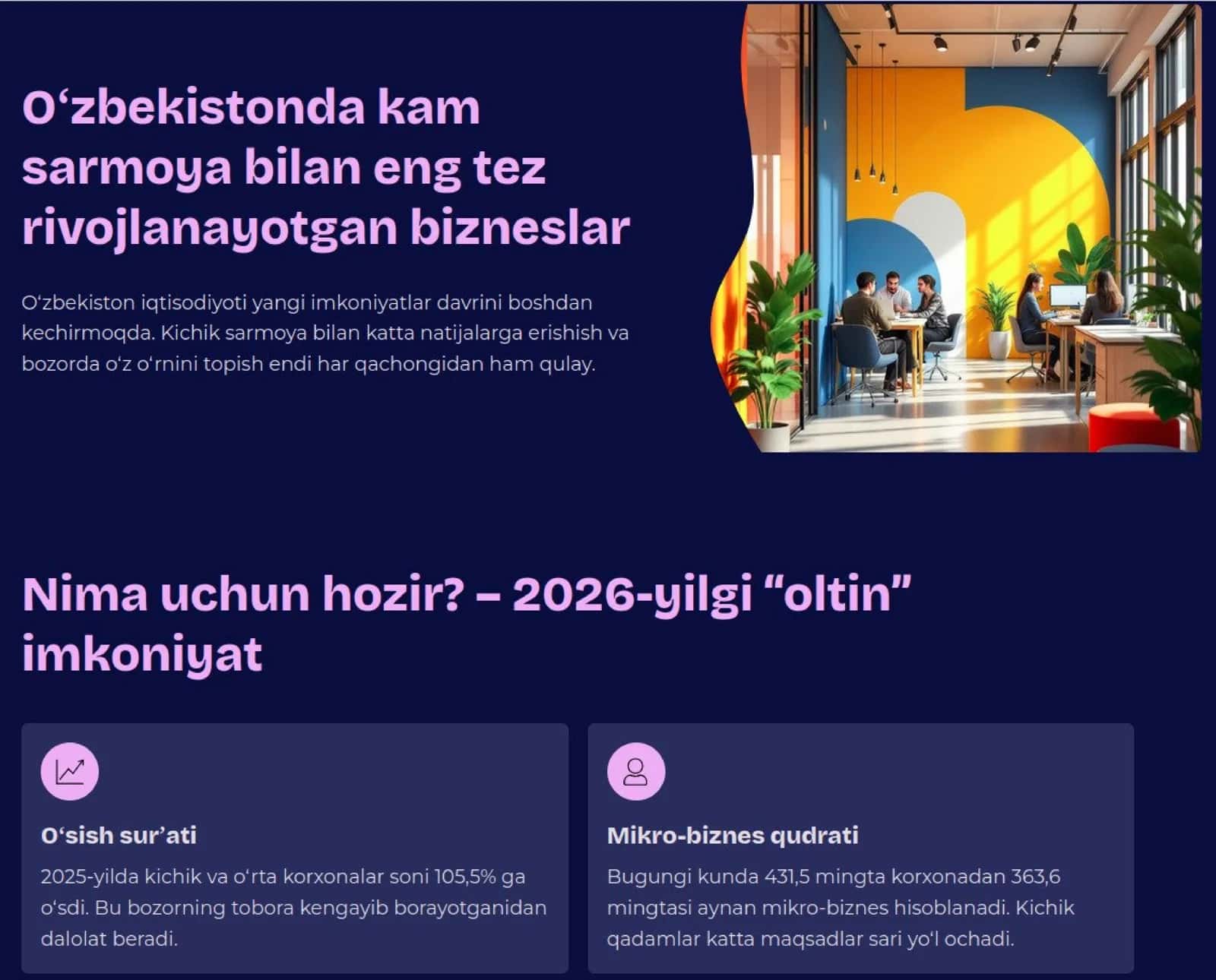 Hozir o'sayotgap kichik bizneslar
