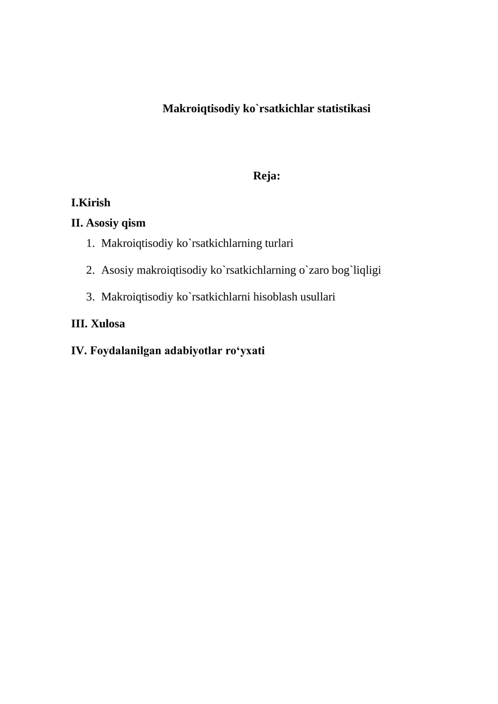 Makroiqtisodiy ko`rsatkichlar statistikasi