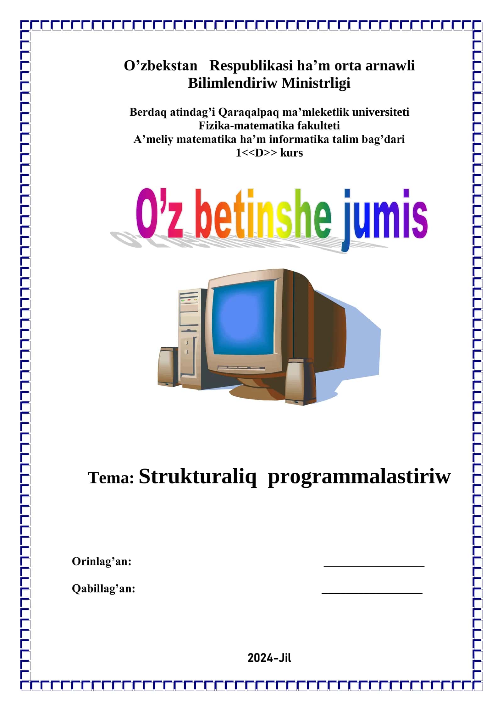 Strukturaliq programmalastiriw