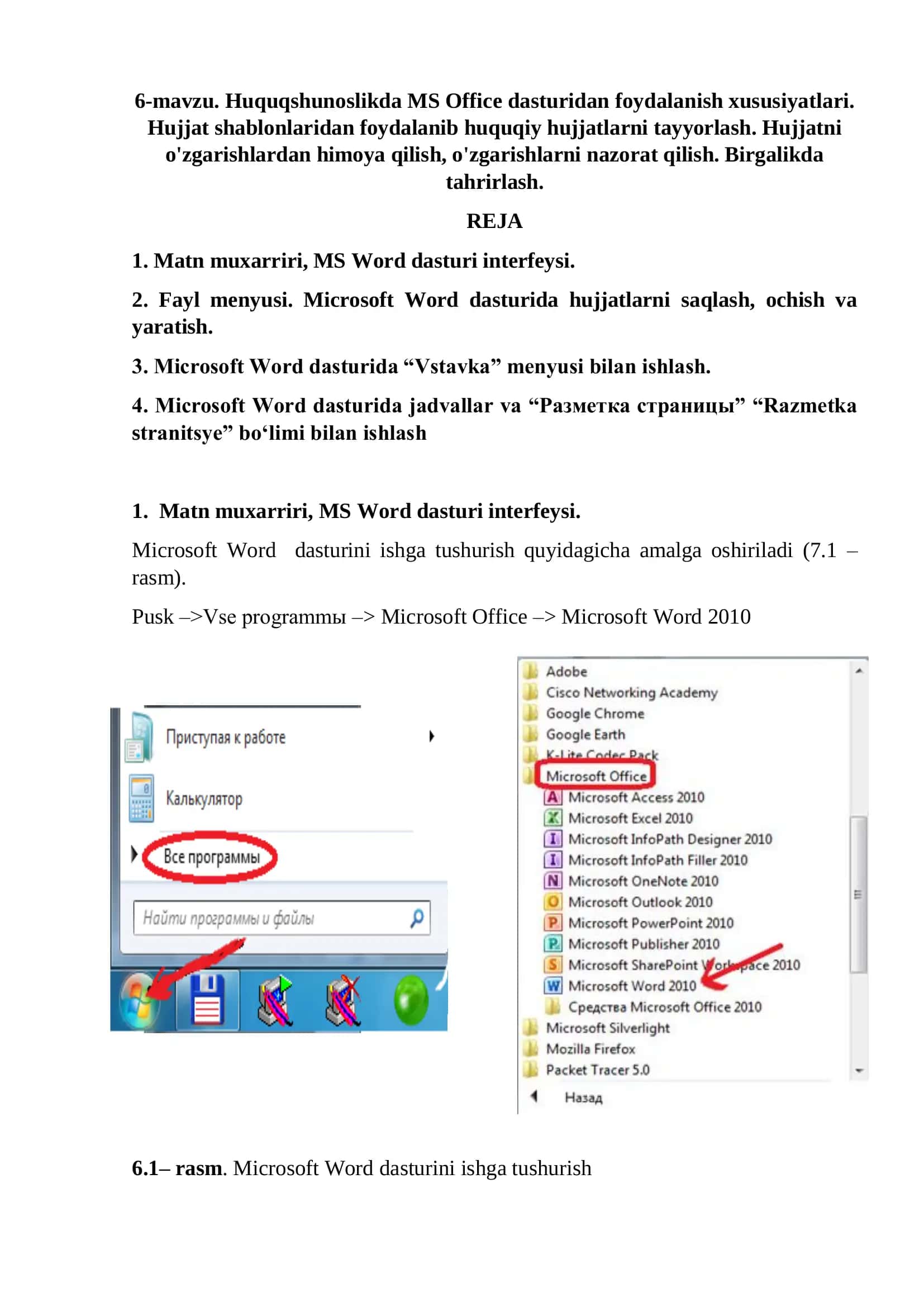Huquqshunoslikda MS Office dasturidan foydalanish xususiyatlari