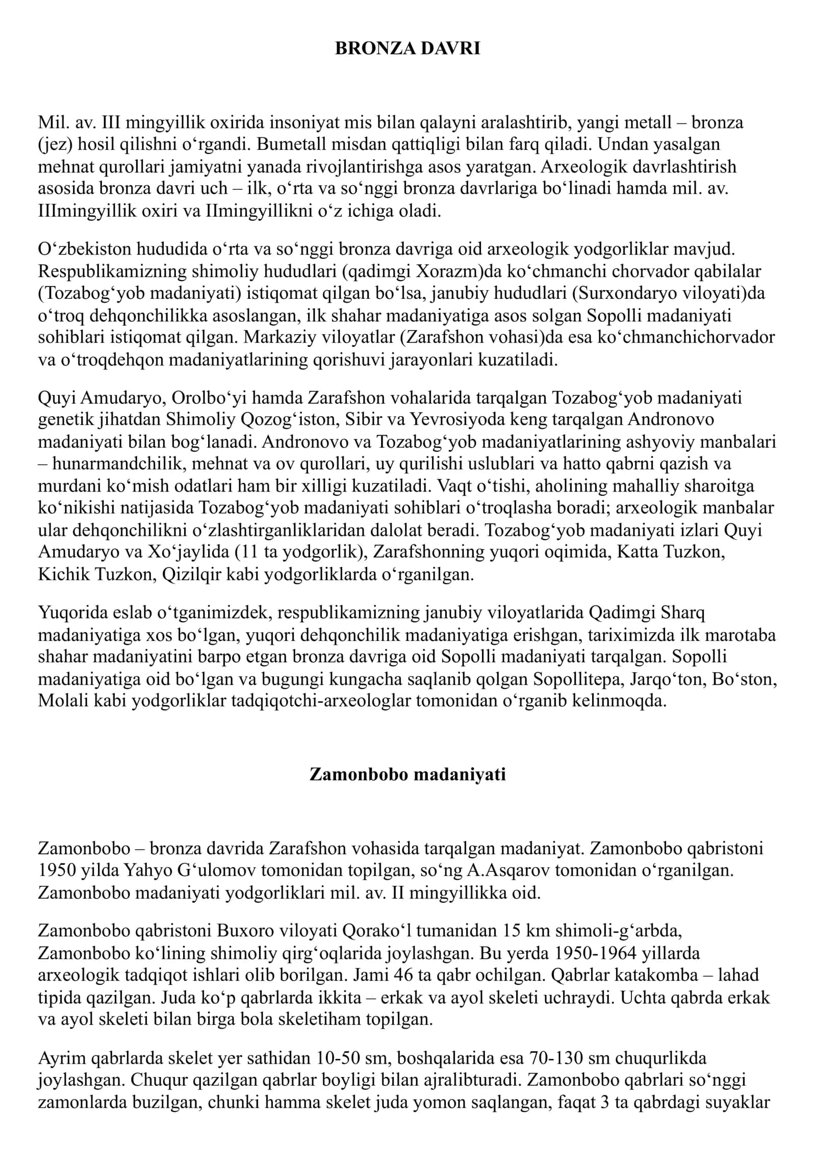 BRONZA DAVRI