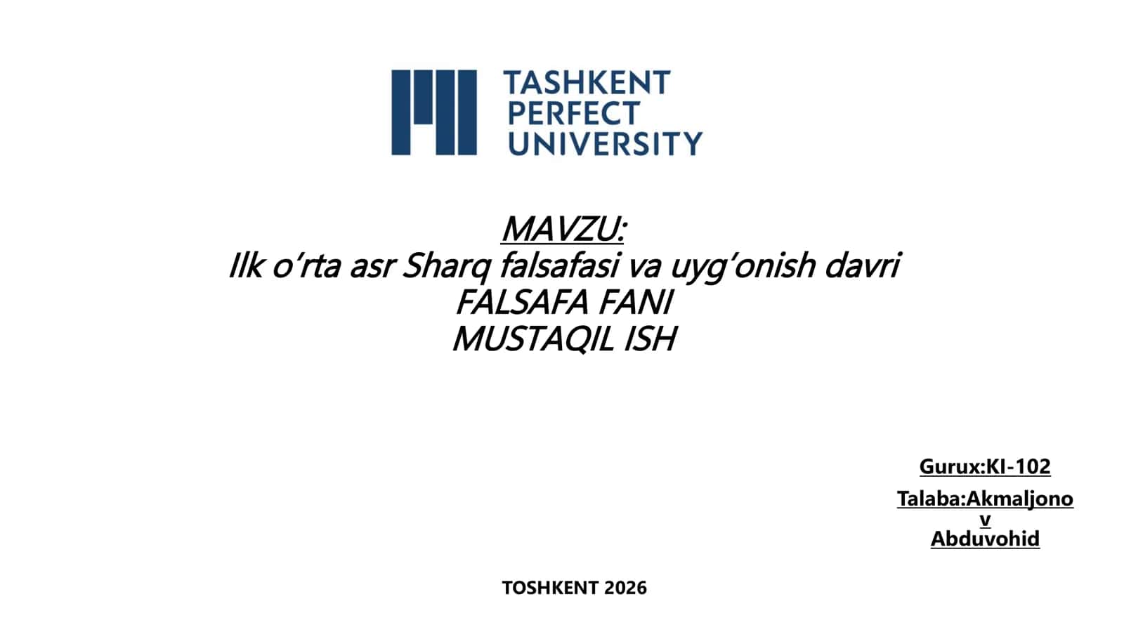 Ilk o’rta asr Sharq falsafasi va uyg’onish davri