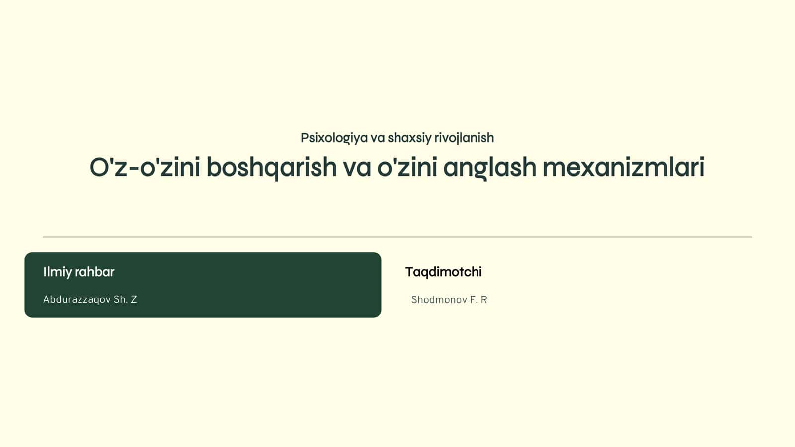 Psixologiya va shaxsiy rivojlanish