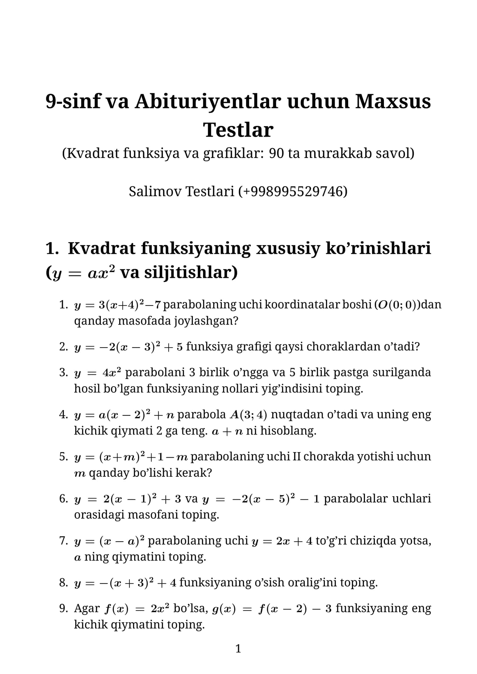 Matematika testlar