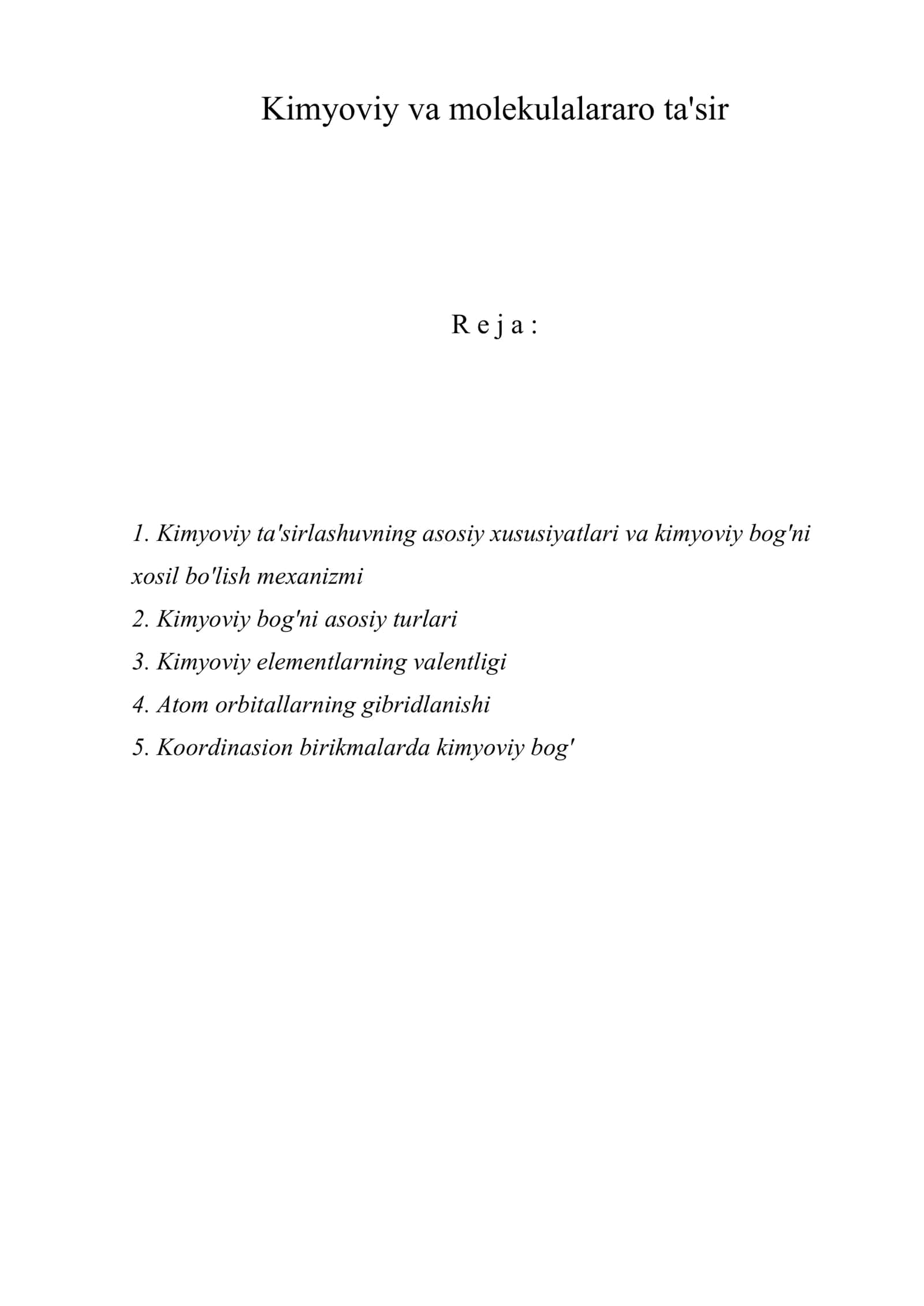 Kimyoviy va molekulalararo ta'sir