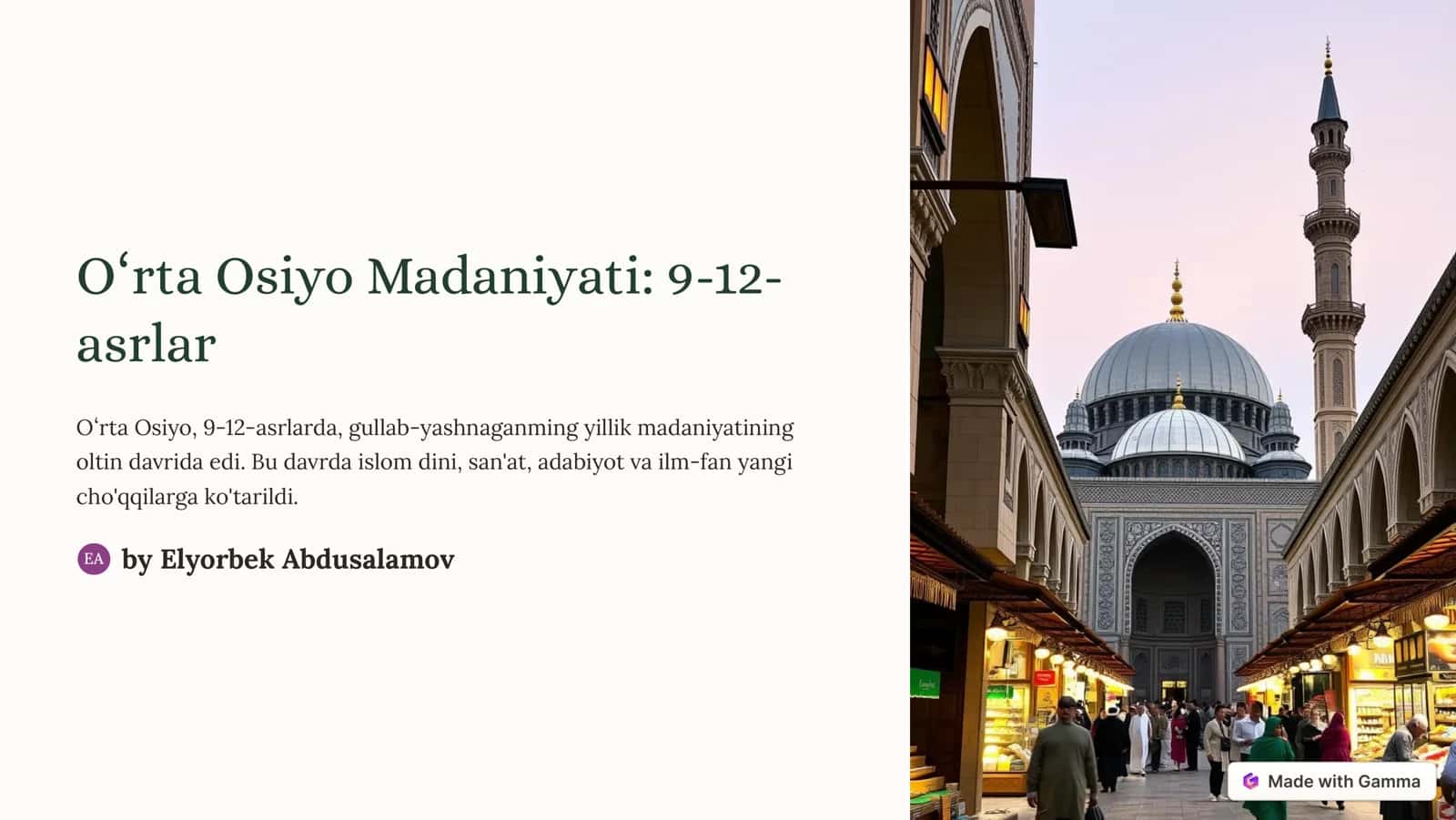 Oʻrta Osiyo Madaniyati: 9-12-asrlar