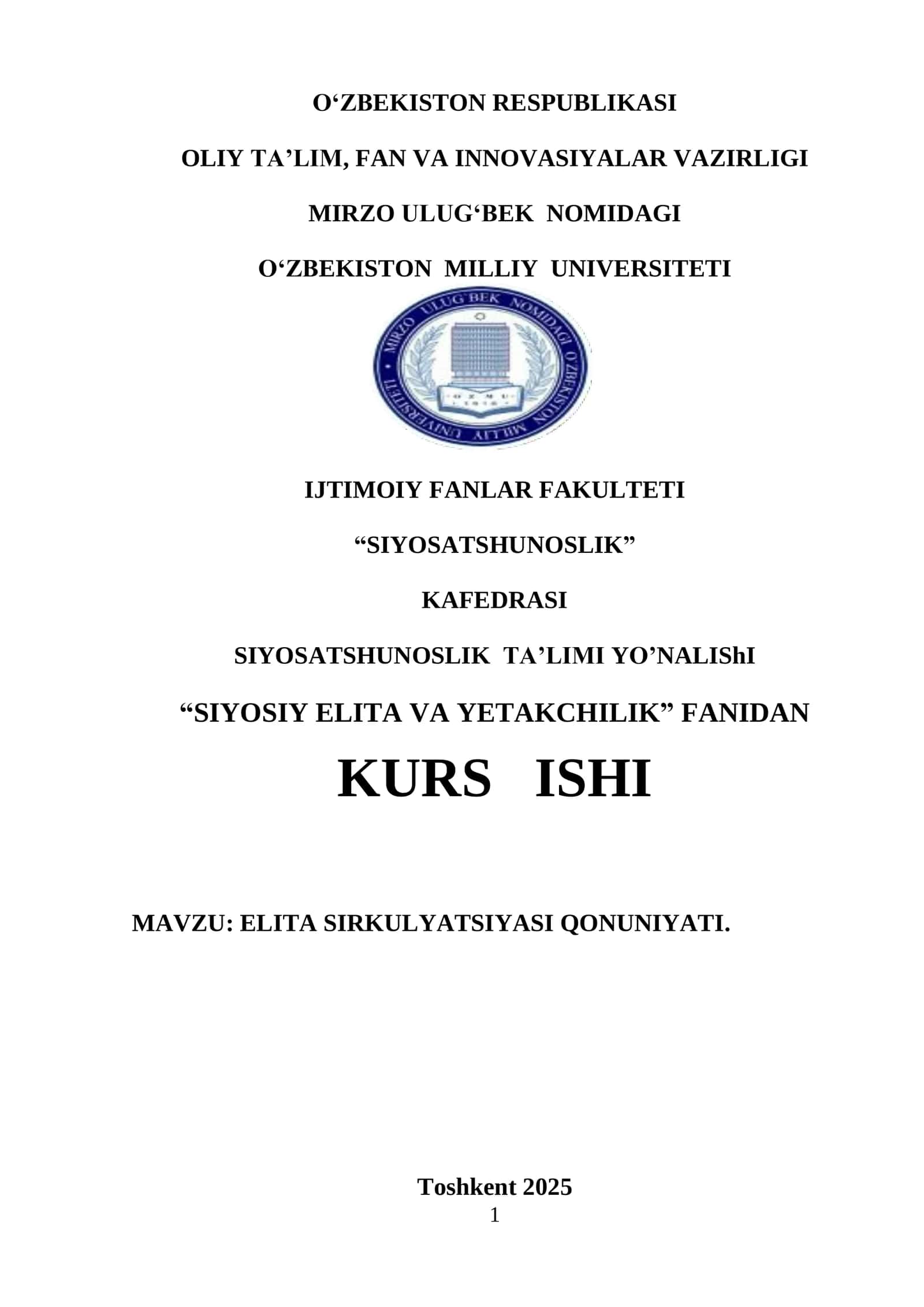 ELITA SIRKULYATSIYASI QONUNIYATI
