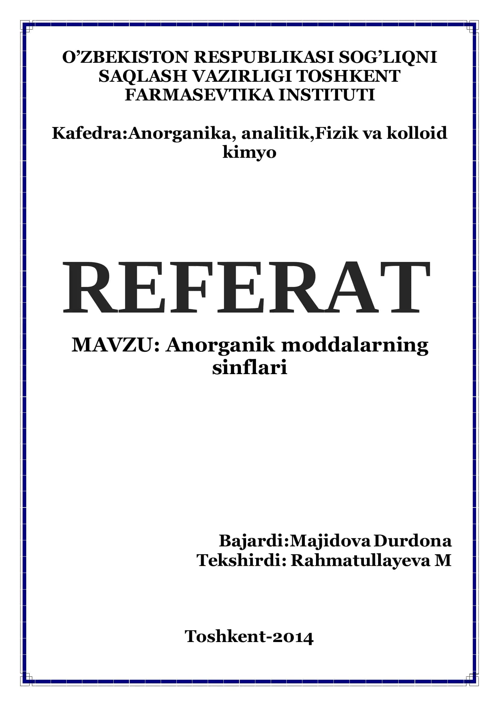 Anorganik moddalarning sinflarini tushunish