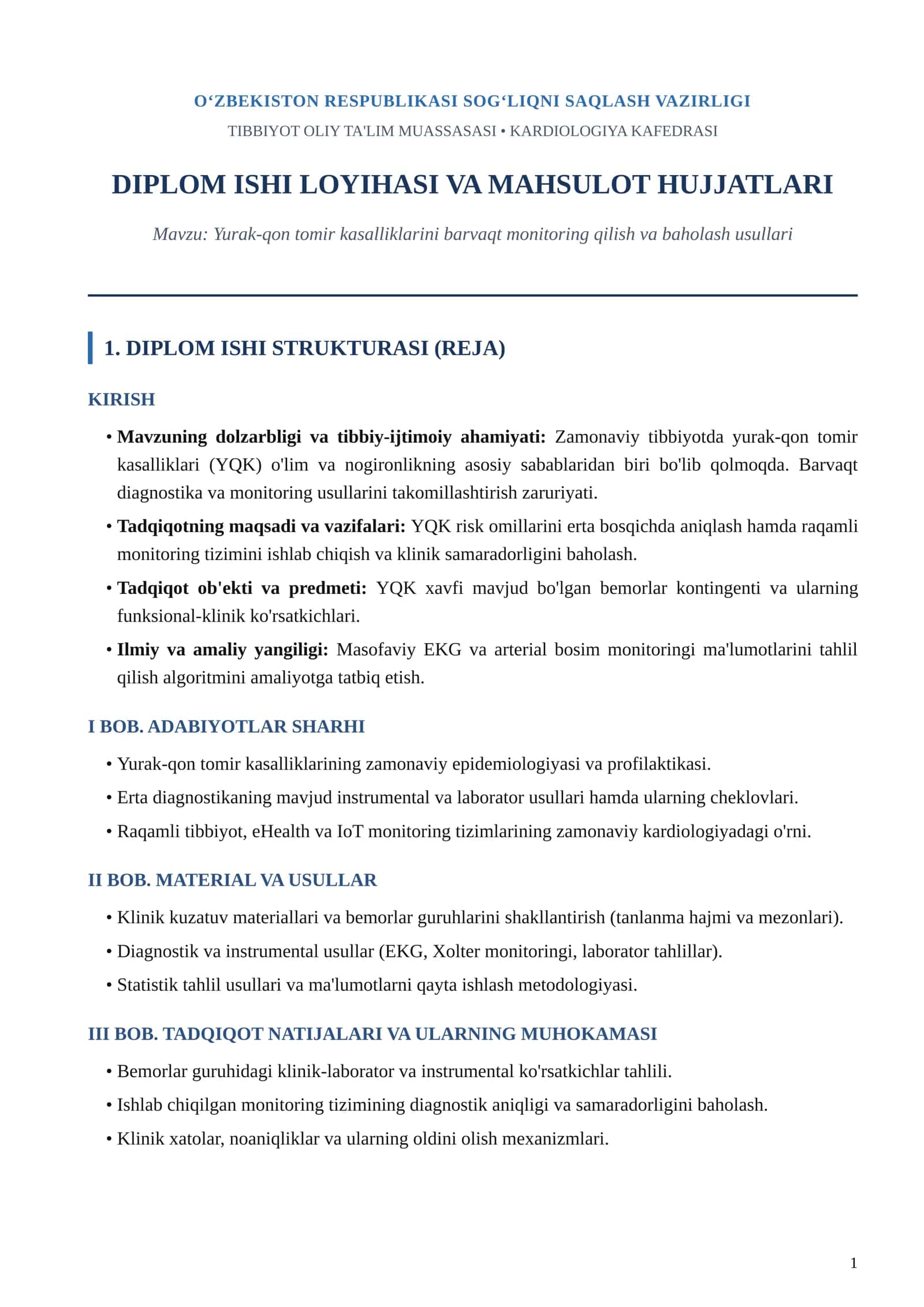 CardioGuard Pro - Yurak-qon tomir salomatligini barvaqt monitoring qilish va baholash platformasi