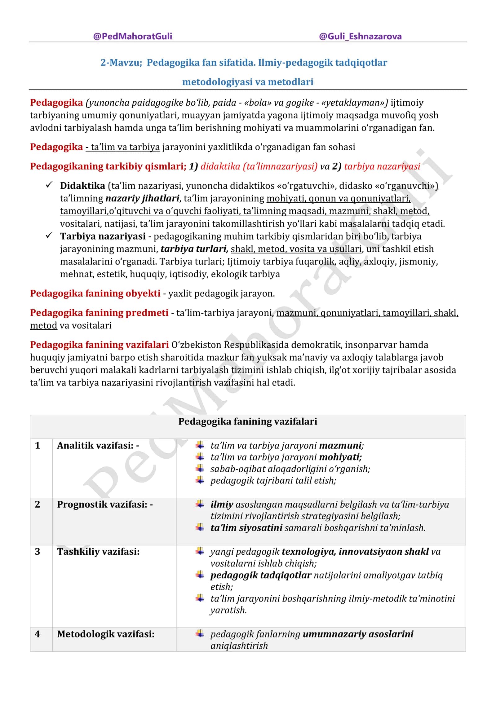 Mirzayeva Pedagogika nazriyasi qollanma 2-mavzu Ilmiy-pedagogik tadqiqotlar metodologiyasi